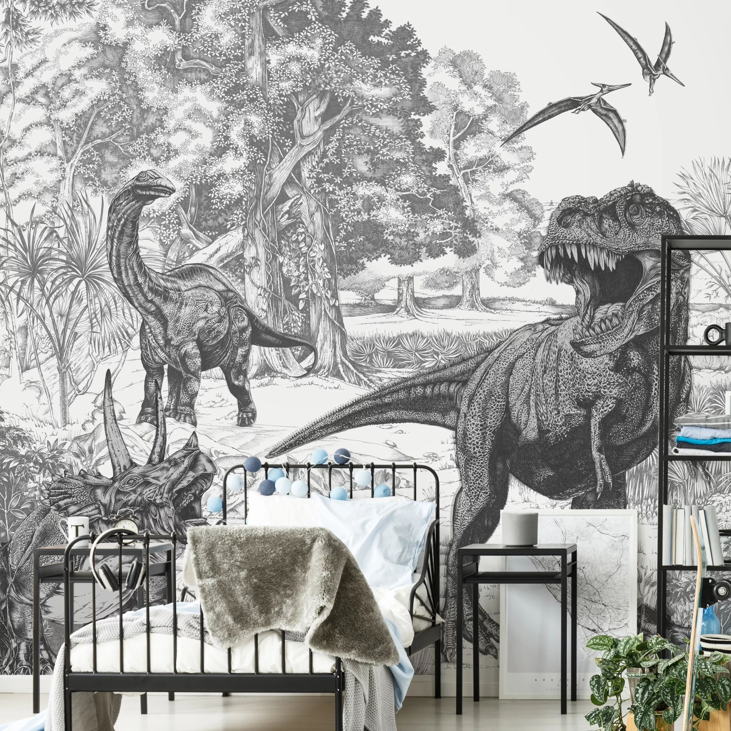 Art For The Home Black & White Sketched Dinosaur Matt Mural 5 Art For The Home Black & White Sketched Dinosaur Matt Mural - Image 3