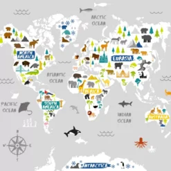 Art For The Home Multicolour World Map Jungle Matt Mural