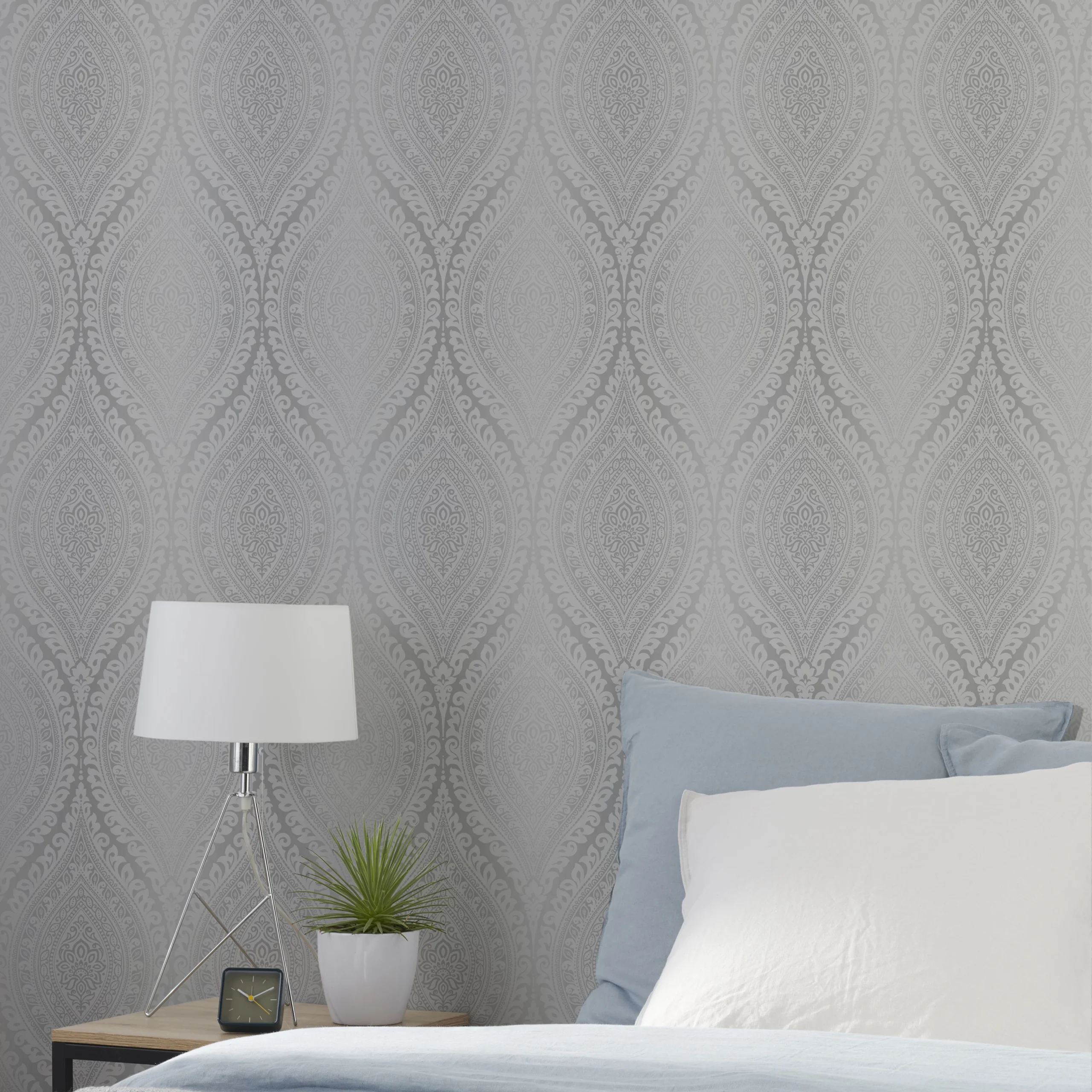 Celosi Grey Damask Metallic Effect Textured Wallpaper 6 Celosi Grey Damask Metallic Effect Textured Wallpaper - Image 4