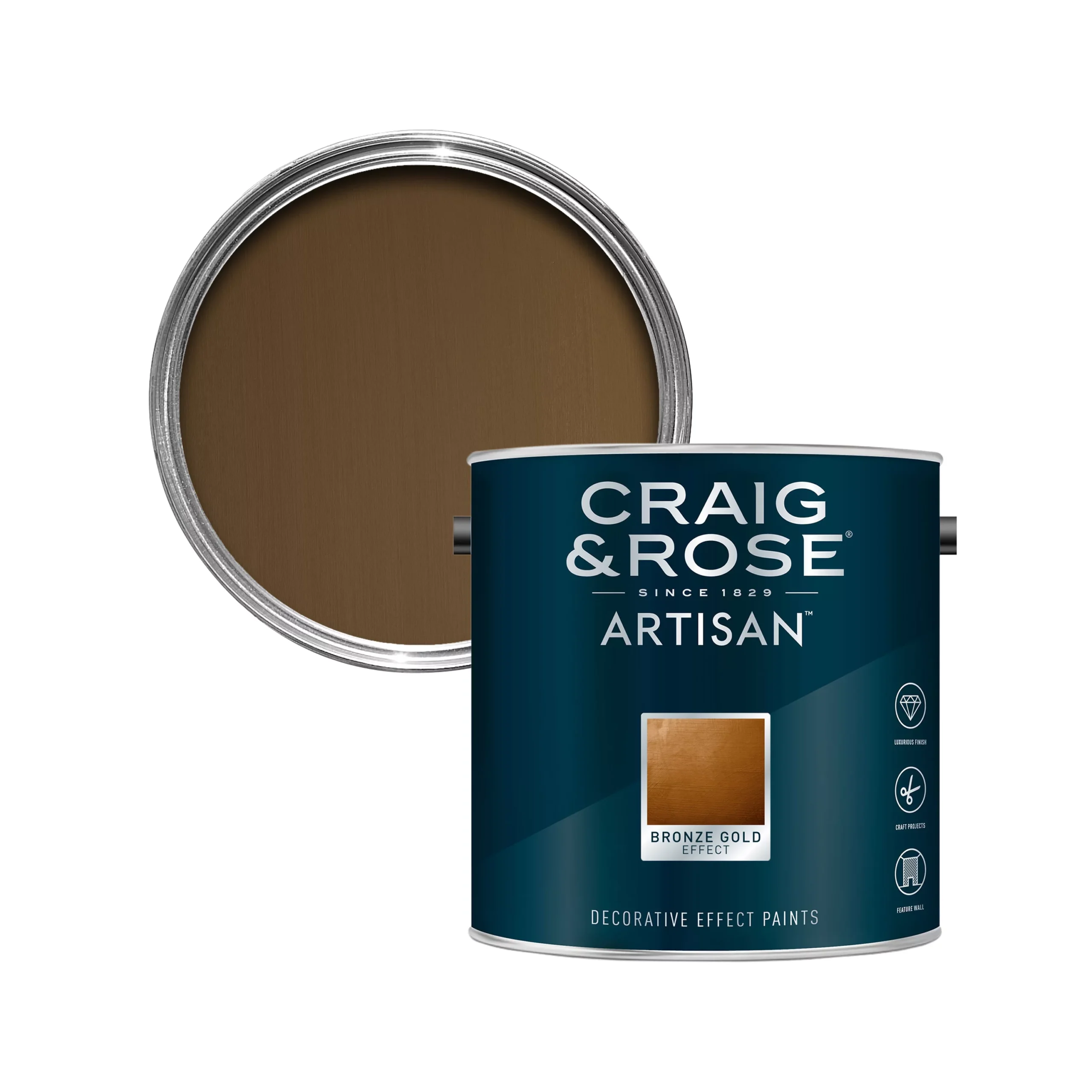 Craig & Rose Artisan Bronze Gold Effect Mid Sheen Topcoat Special Effect Paint, 2.5L 3 Craig & Rose Artisan Bronze Gold Effect Mid Sheen Topcoat Special Effect Paint, 2.5L