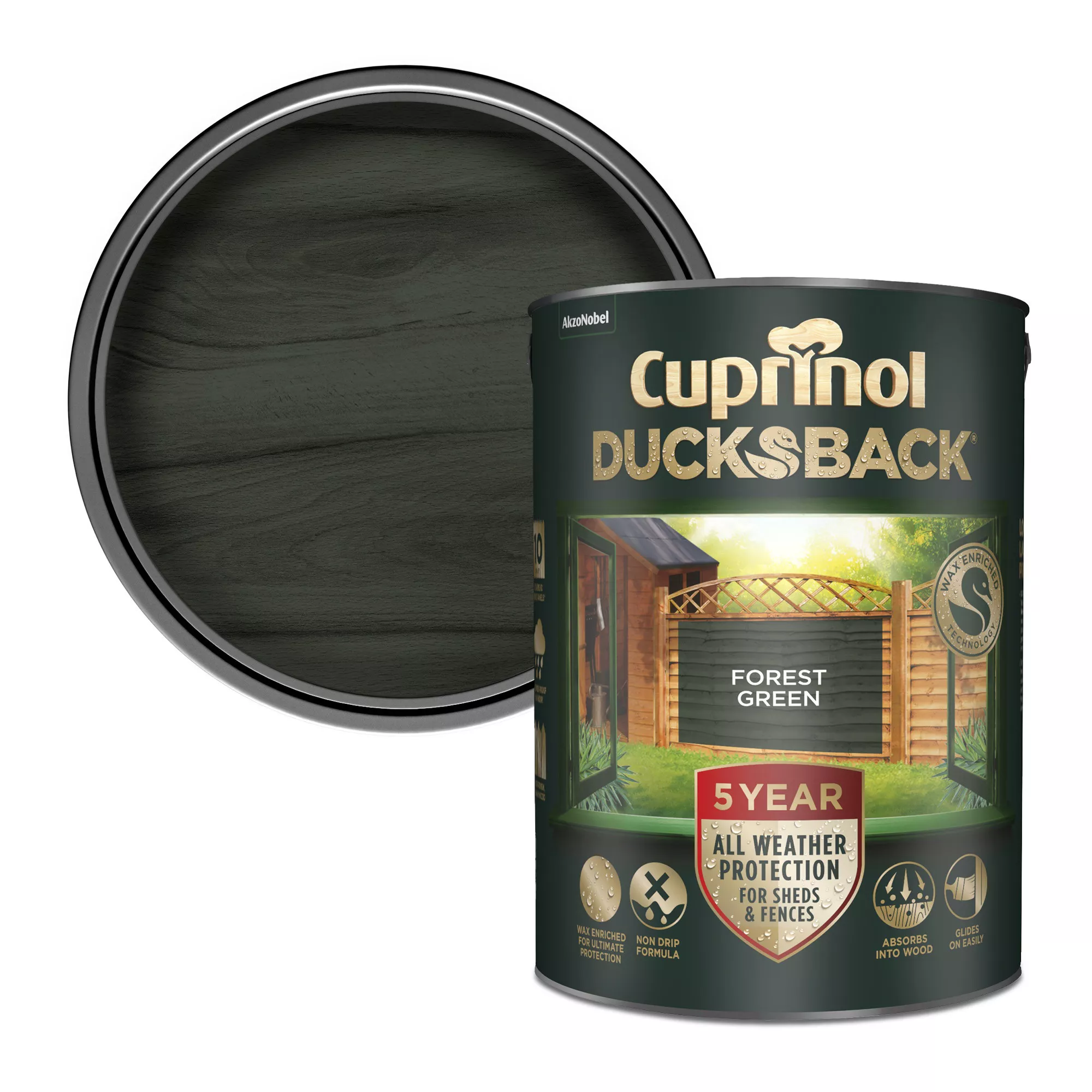 Cuprinol 5 Year Ducksback Forest Green Fence & Shed Treatment, 5L 3 Cuprinol 5 Year Ducksback Forest Green Fence & Shed Treatment, 5L