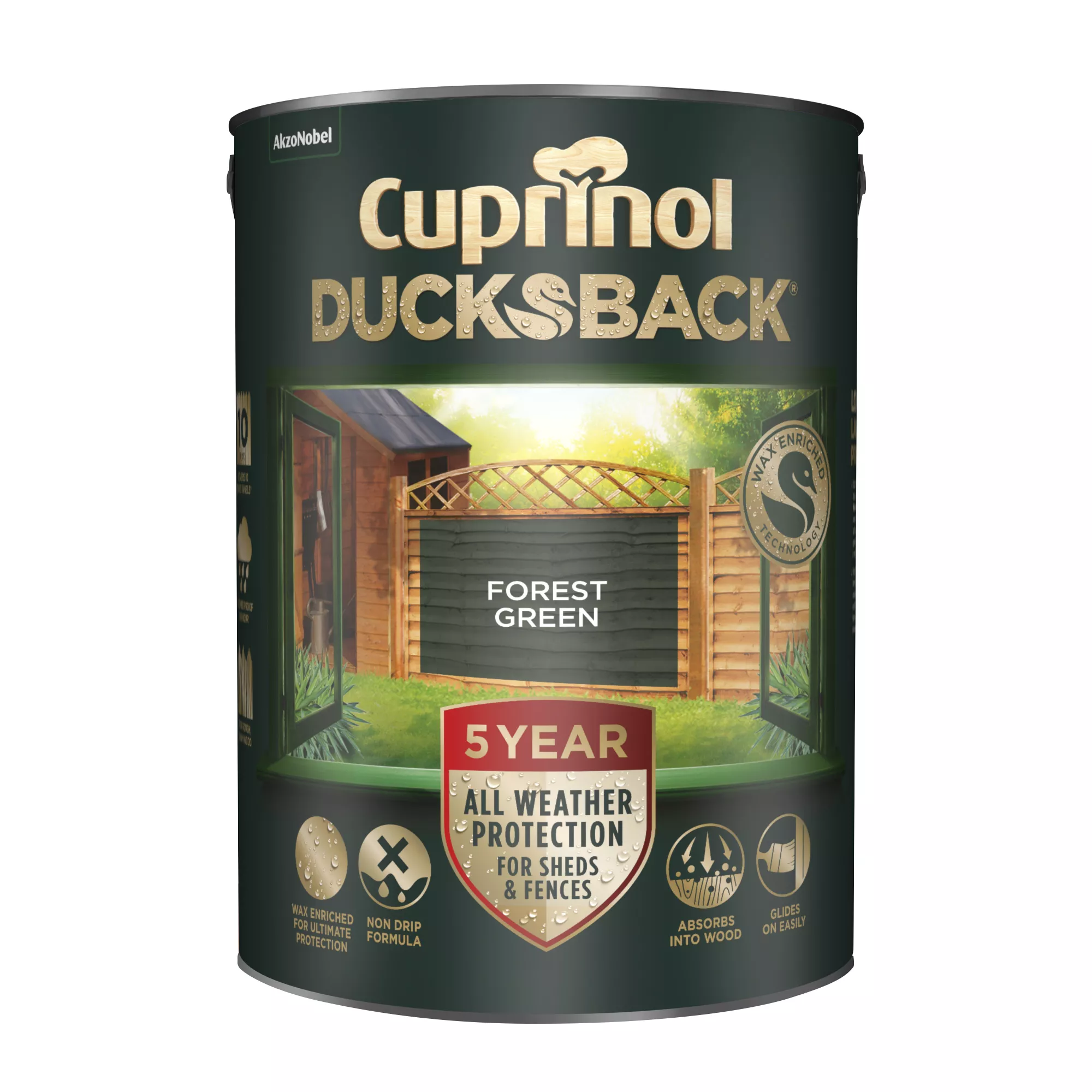 Cuprinol 5 Year Ducksback Forest Green Fence & Shed Treatment, 5L 4 Cuprinol 5 Year Ducksback Forest Green Fence & Shed Treatment, 5L - Image 2