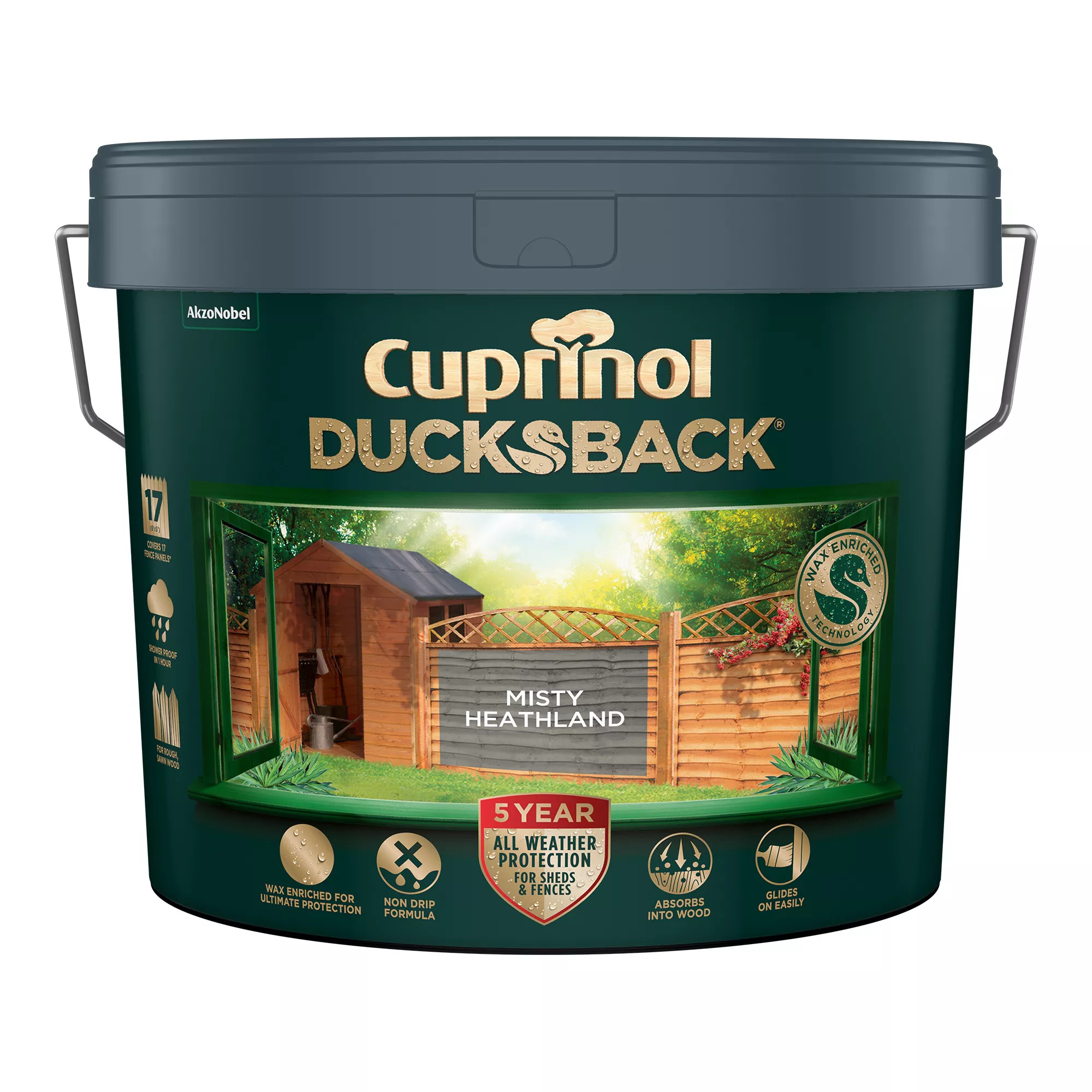 Cuprinol Ducksback Misty Heathland Matt Arbours, Fencing, Gates, Sheds & Summerhouses Treatment, 9L 4 Cuprinol Ducksback Misty Heathland Matt Arbours, Fencing, Gates, Sheds & Summerhouses Treatment, 9L - Image 2