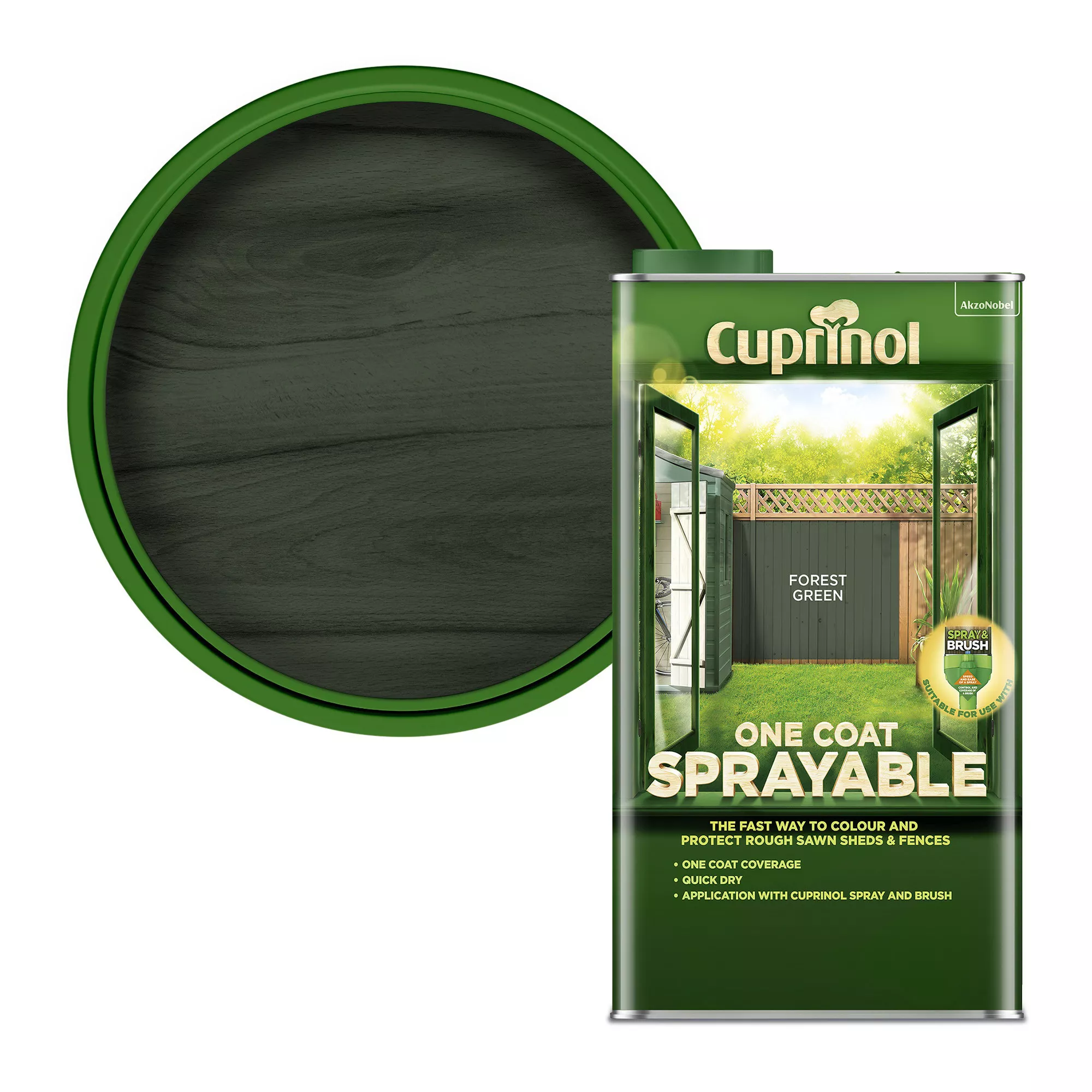 Cuprinol One Coat Sprayable Forest Green Matt Fence & Shed Treatment, 5L 2 Cuprinol One Coat Sprayable Forest Green Matt Fence & Shed Treatment, 5L