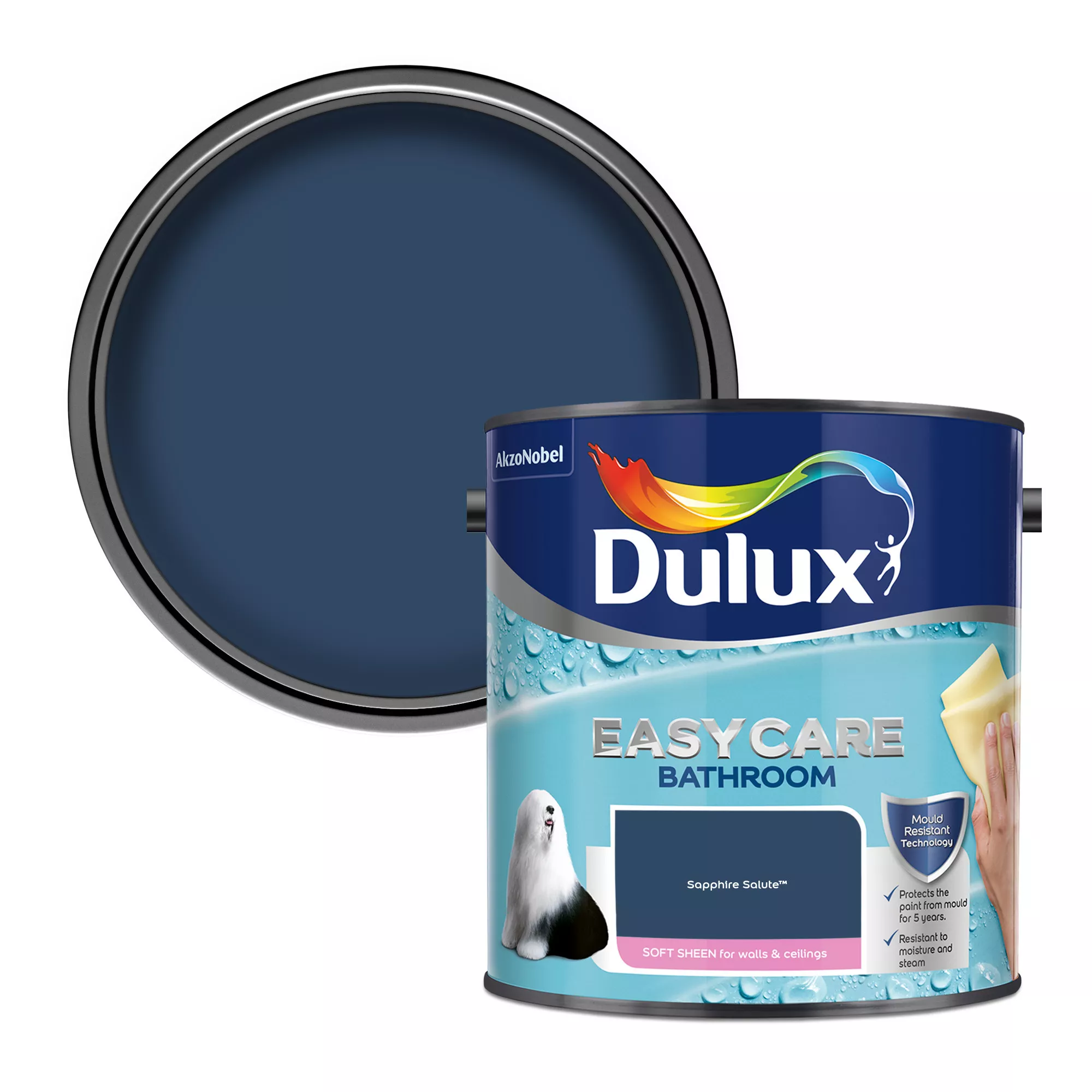 Dulux Easycare Bathroom Sapphire Salute Soft Sheen Wall Paint, 2.5L 3 Dulux Easycare Bathroom Sapphire Salute Soft Sheen Wall Paint, 2.5L