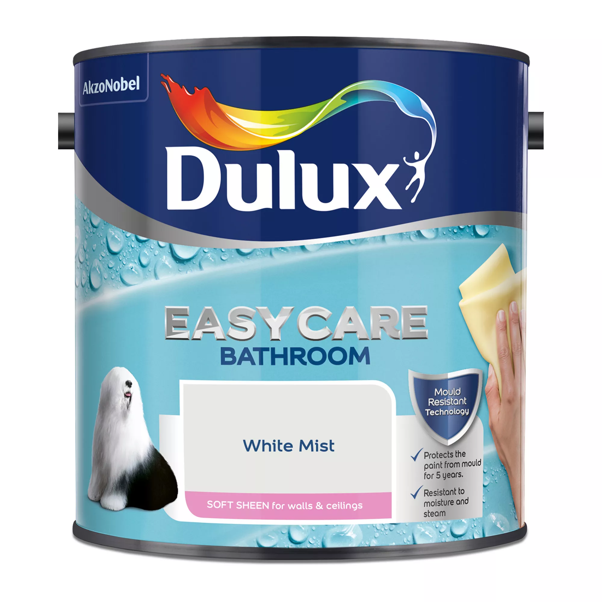 Dulux Easycare Bathroom White Mist Soft Sheen Wall Paint, 2.5L 4 Dulux Easycare Bathroom White Mist Soft Sheen Wall Paint, 2.5L - Image 2