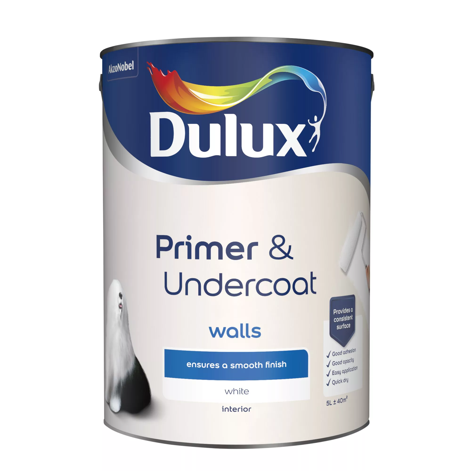 Dulux Walls White Primer & Undercoat, 5L 4 Dulux Walls White Primer & Undercoat, 5L - Image 2