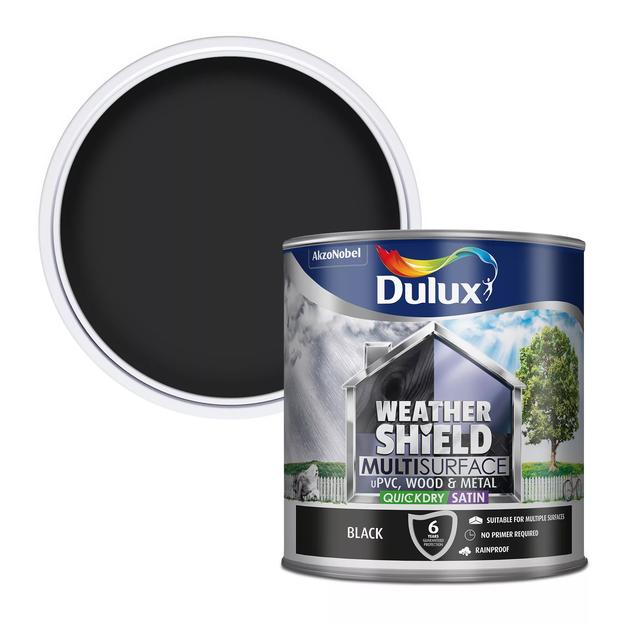 Dulux Weathershield Black Satinwood Multi-surface Paint, 2.5L 3 Dulux Weathershield Black Satinwood Multi-surface Paint, 2.5L