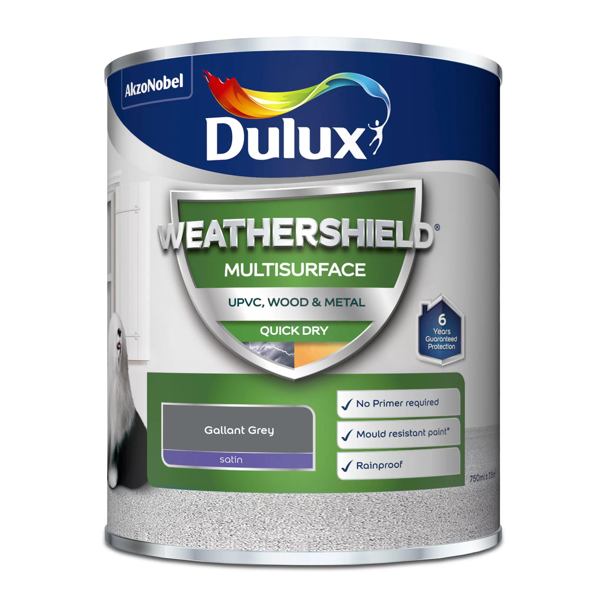 Dulux Weathershield Gallant Grey Satinwood Multi-surface Paint, 750ml 4 Dulux Weathershield Gallant Grey Satinwood Multi-surface Paint, 750ml - Image 2