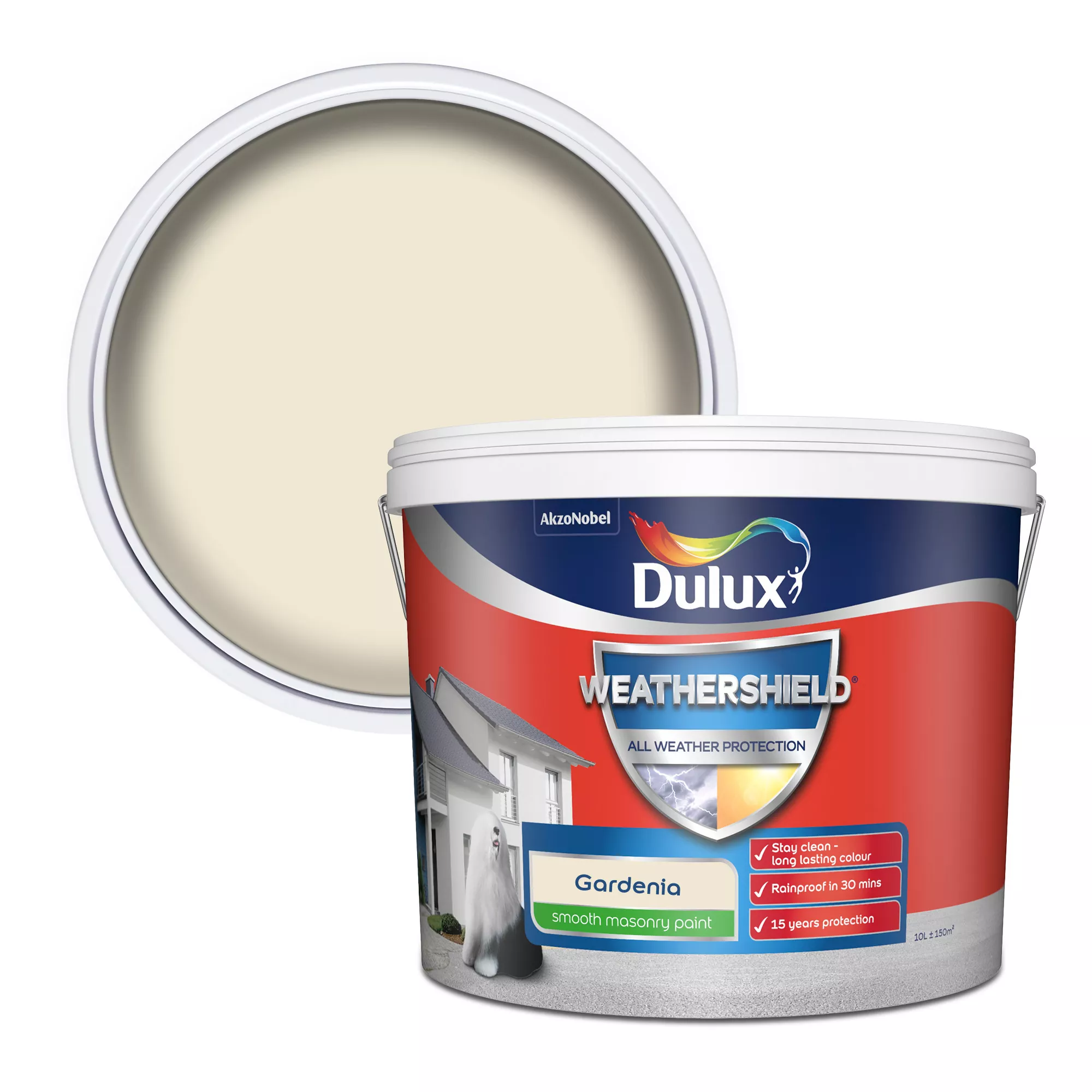 Dulux Weathershield Gardenia Smooth Matt Masonry Paint, 10L 3 Dulux Weathershield Gardenia Smooth Matt Masonry Paint, 10L