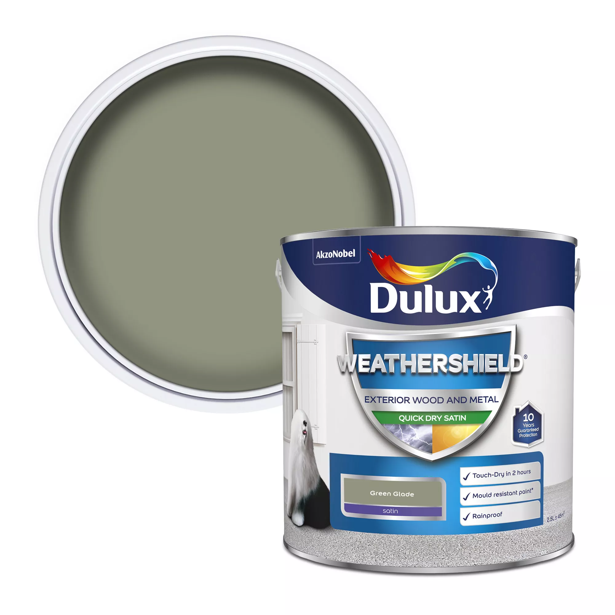 Dulux Weathershield Green Glade Satinwood Exterior Metal & Wood Paint, 2.5L 3 Dulux Weathershield Green Glade Satinwood Exterior Metal & Wood Paint, 2.5L