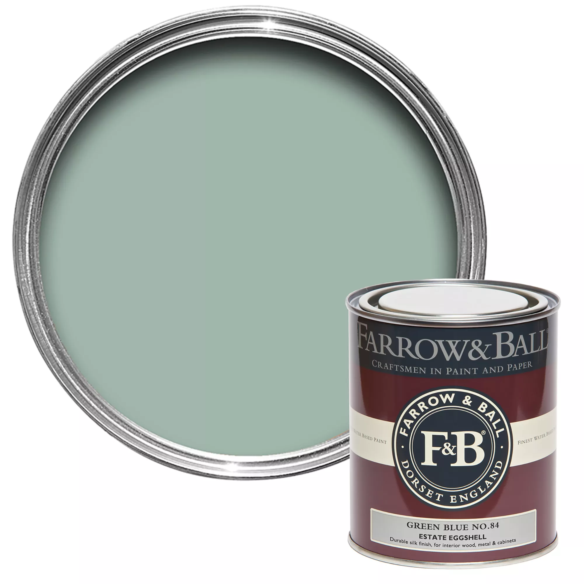 Farrow & Ball Estate Green Blue No.84 Eggshell Paint, 750ml 3 Farrow & Ball Estate Green Blue No.84 Eggshell Paint, 750ml