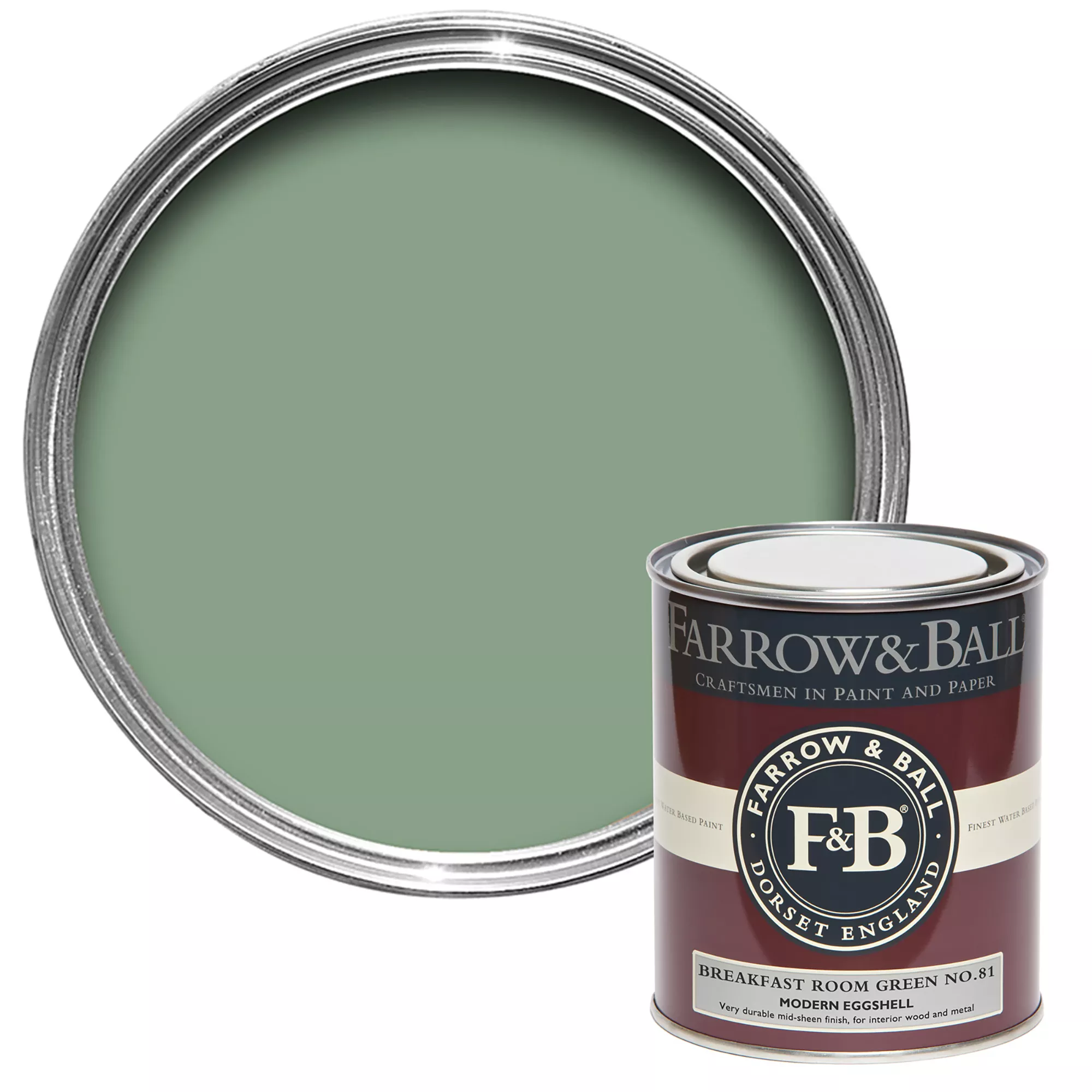 Farrow & Ball Modern Breakfast Room Green No.81 Eggshell Paint, 750ml 3 Farrow & Ball Modern Breakfast Room Green No.81 Eggshell Paint, 750ml