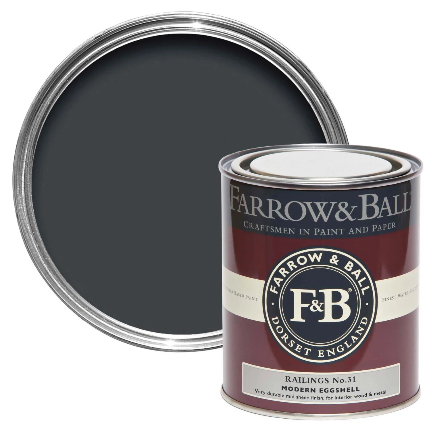 Farrow & Ball Modern Railings No.31 Eggshell Paint, 750ml 3 Farrow & Ball Modern Railings No.31 Eggshell Paint, 750ml