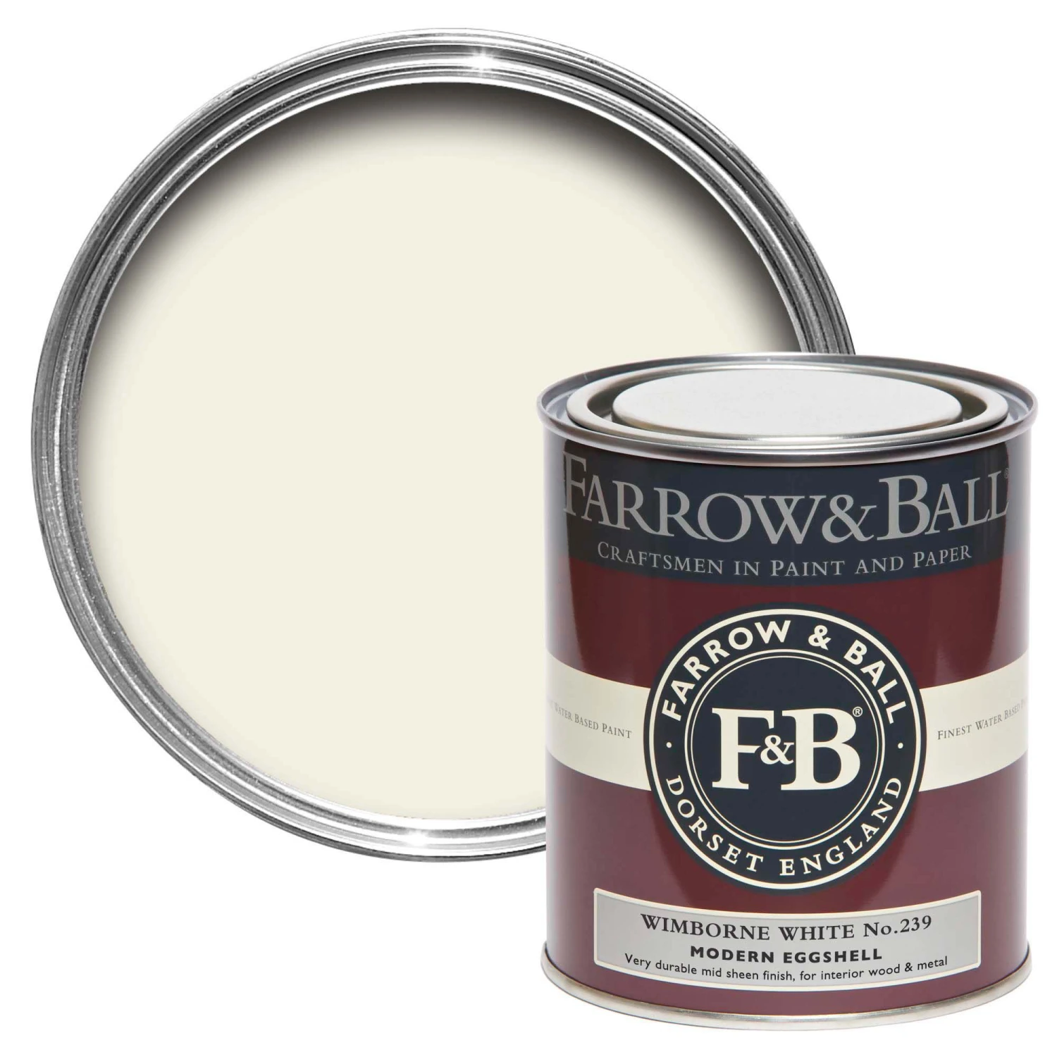 Farrow & Ball Modern Wimborne White No.239 Eggshell Paint, 750ml 3 Farrow & Ball Modern Wimborne White No.239 Eggshell Paint, 750ml