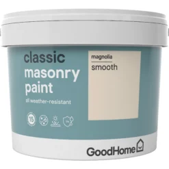 GoodHome Classic Magnolia Smooth Matt Masonry Paint, 10L -Hammerite Store goodhome classic magnolia smooth matt masonry paint 10l3663602521662 08c bq