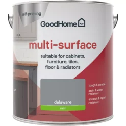 GoodHome Durable Delaware Satin Multi-surface Paint, 2L -Hammerite Store goodhome durable delaware satin multi surface paint 2l3663602586173 02c