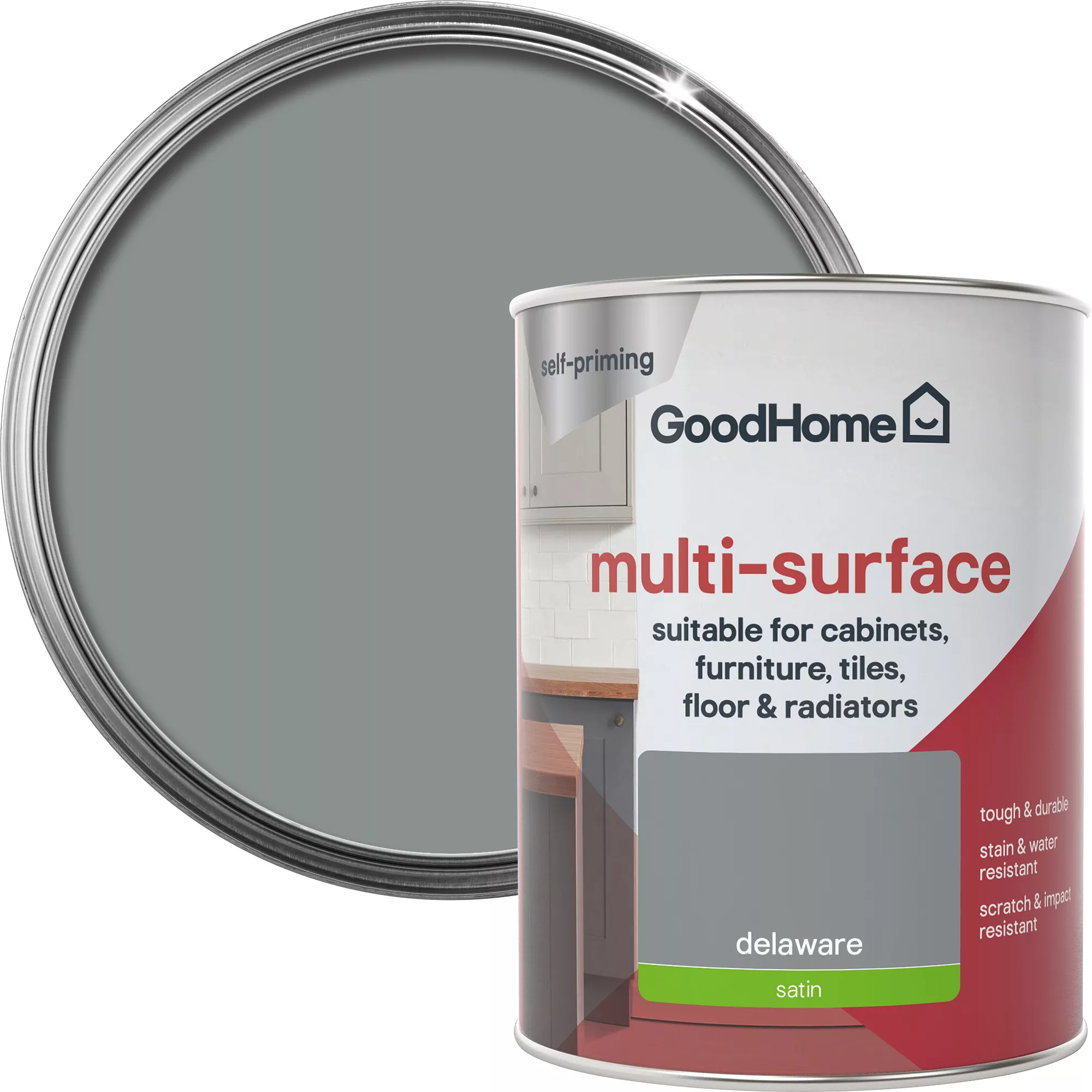 GoodHome Durable Delaware Satin Multi-surface Paint, 750ml 3 GoodHome Durable Delaware Satin Multi-surface Paint, 750ml