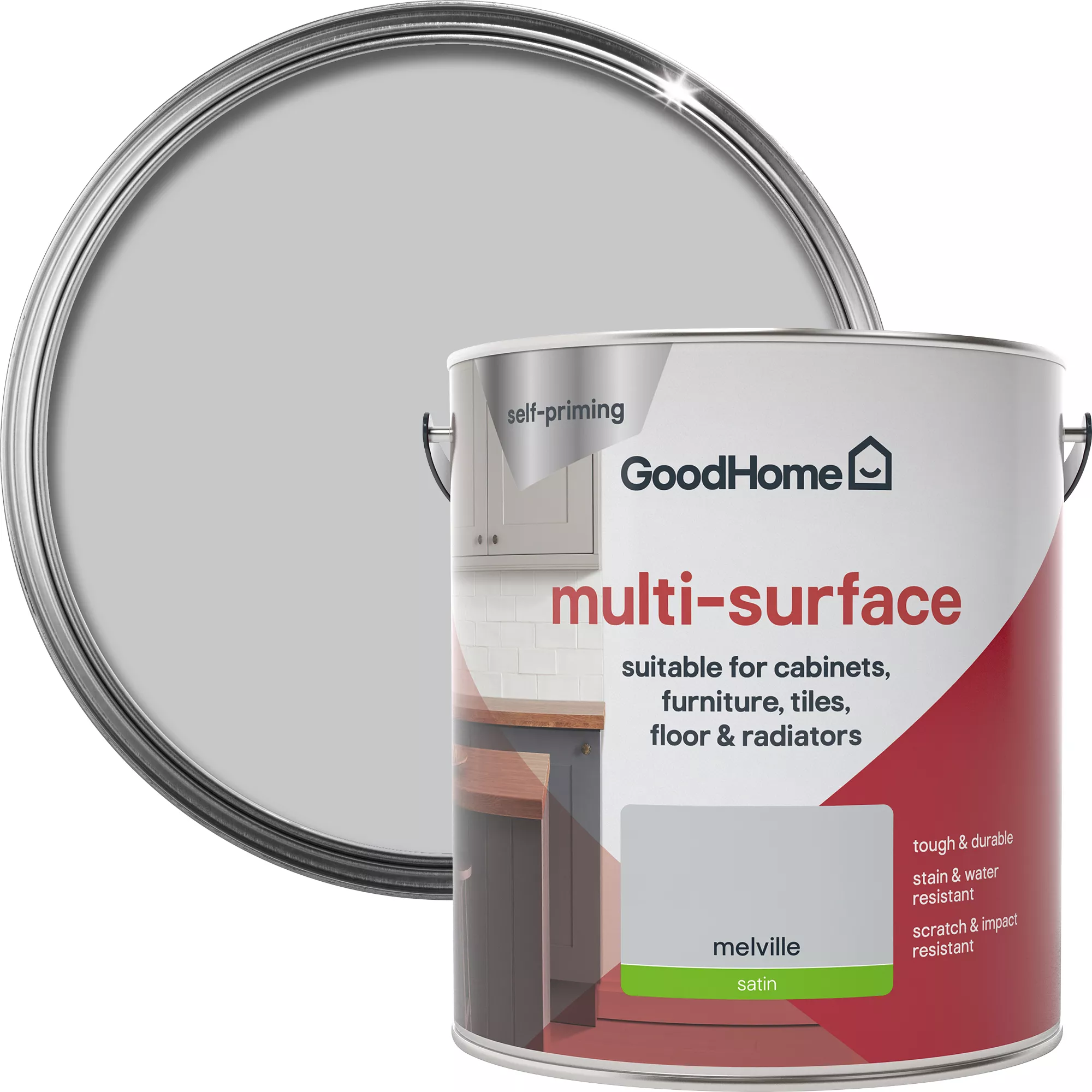 GoodHome Durable Melville Satin Multi-surface Paint, 2L 3 GoodHome Durable Melville Satin Multi-surface Paint, 2L