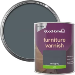 GoodHome Mid Grey Satin Multi-surface Furniture Wood Varnish, 750ml