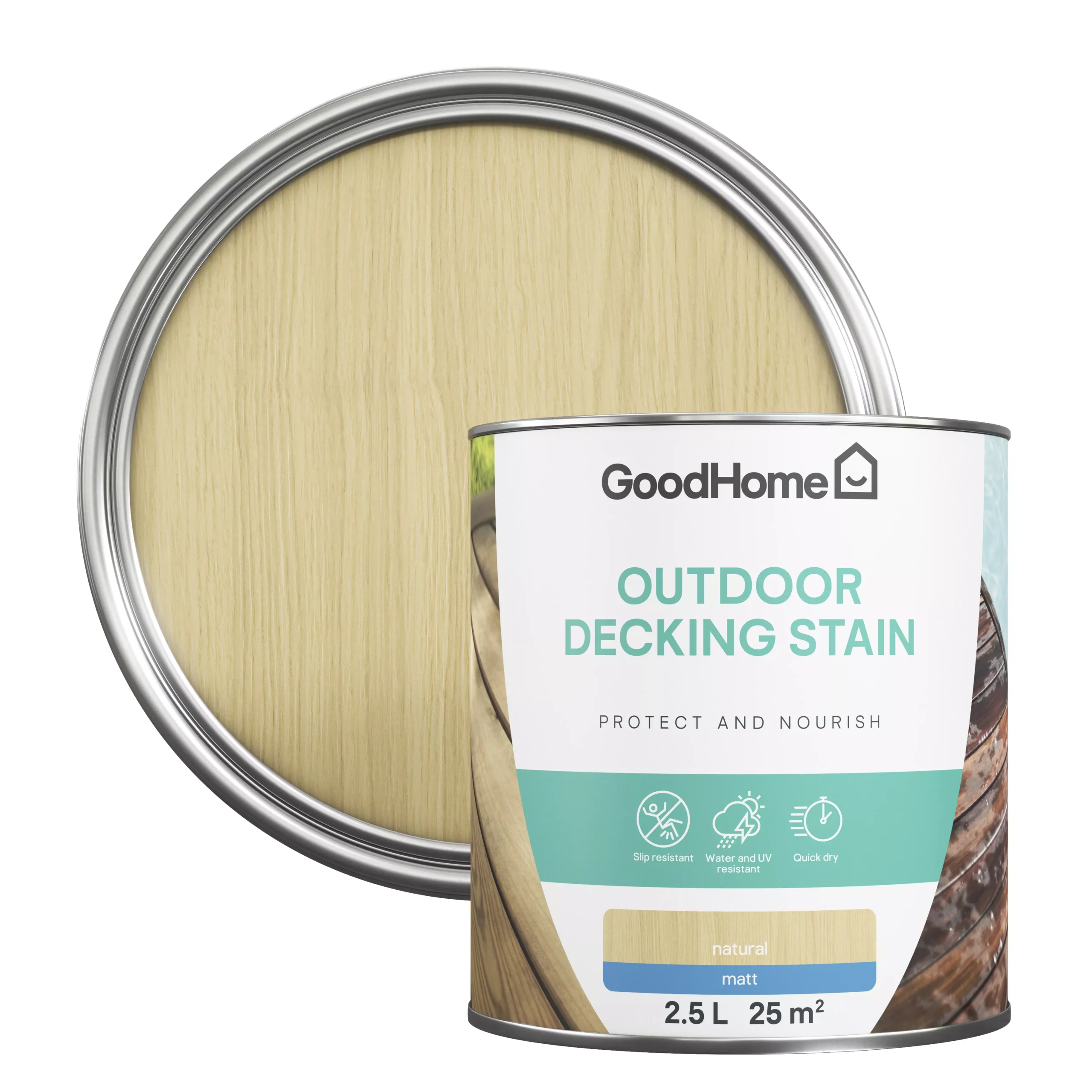 GoodHome Natural Matt Quick Dry Decking Wood Stain, 2.5L 3 GoodHome Natural Matt Quick Dry Decking Wood Stain, 2.5L