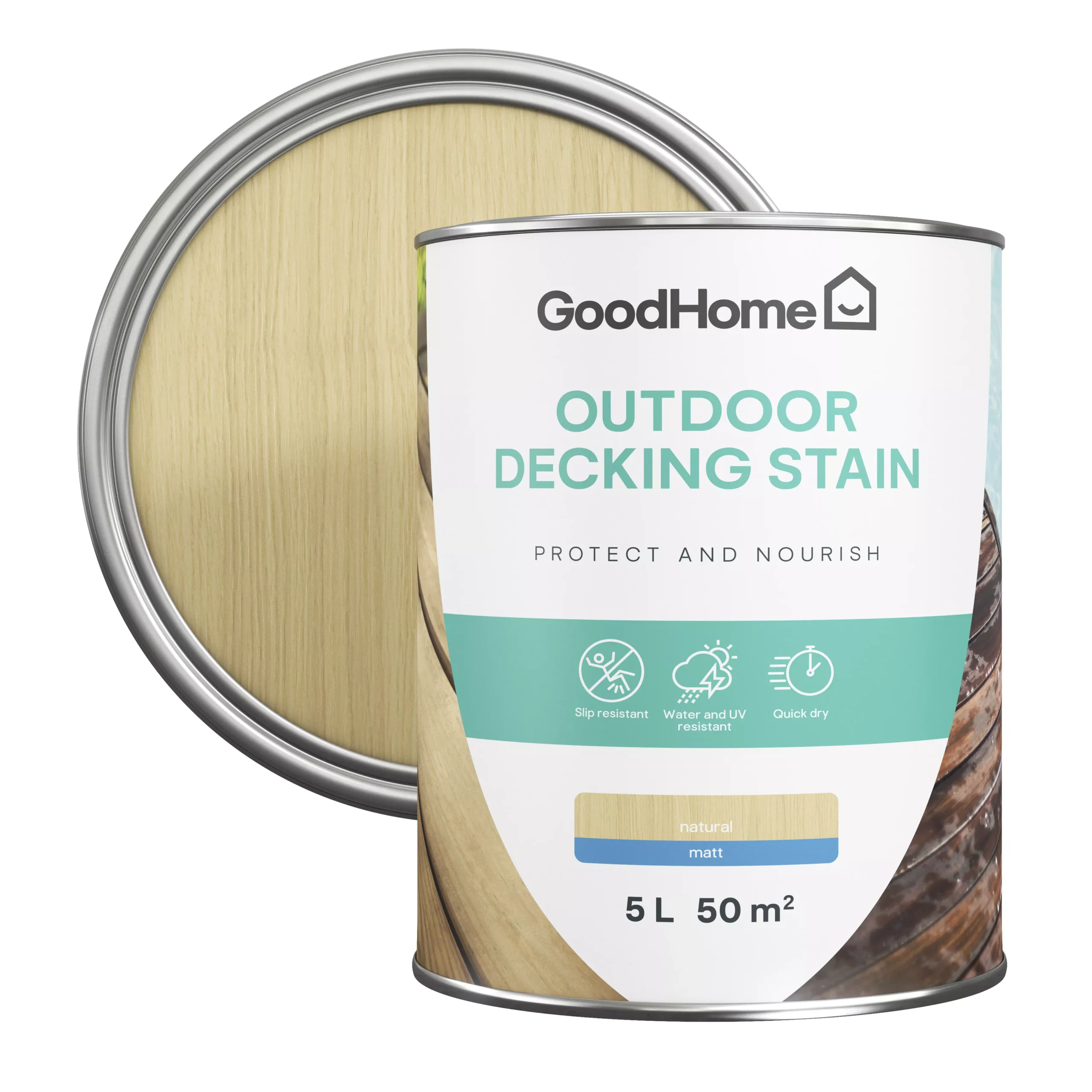 GoodHome Natural Matt Quick Dry Decking Wood Stain, 5L 3 GoodHome Natural Matt Quick Dry Decking Wood Stain, 5L