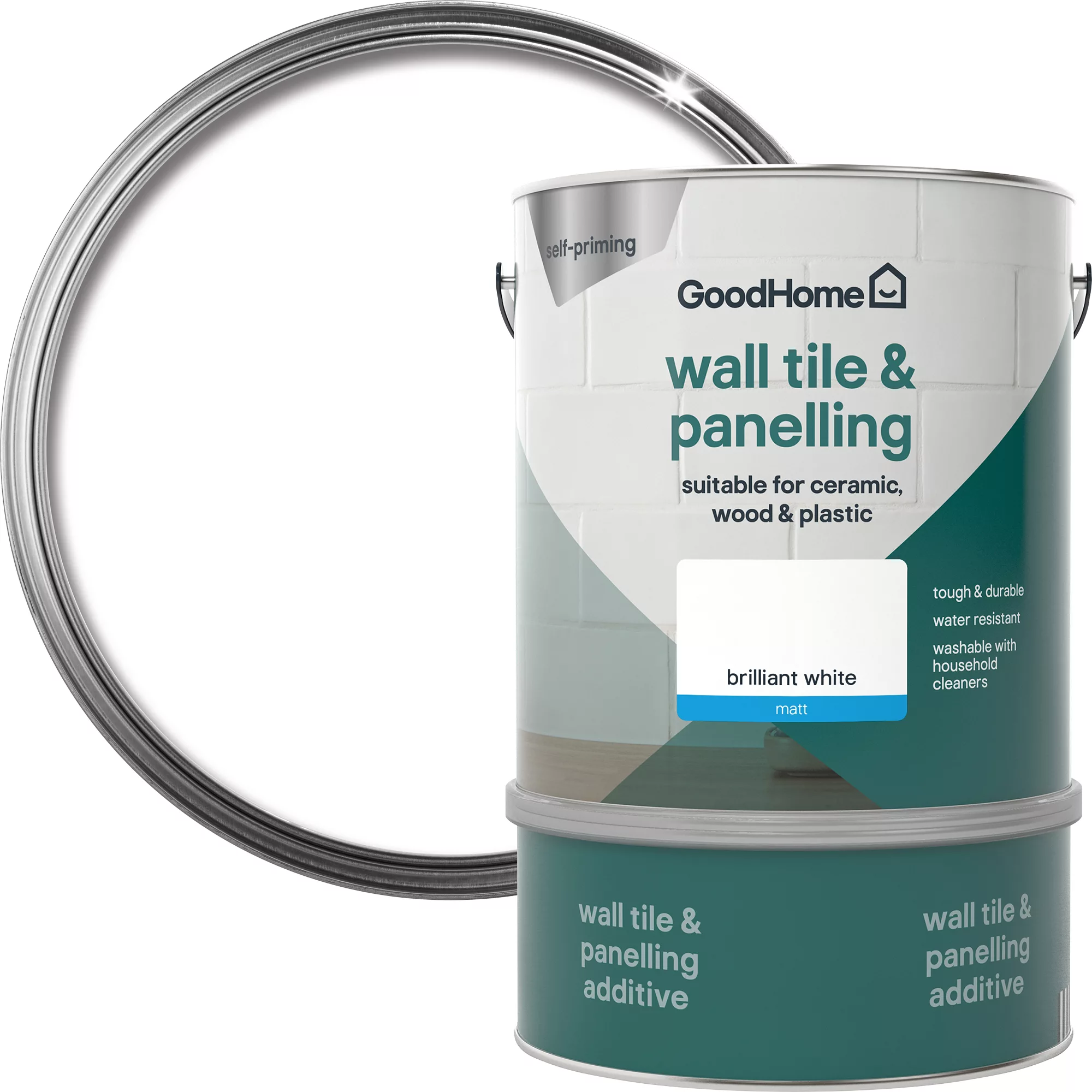 GoodHome Renovation Brilliant White Matt Wall Tile & Panelling Paint, 2L 3 GoodHome Renovation Brilliant White Matt Wall Tile & Panelling Paint, 2L