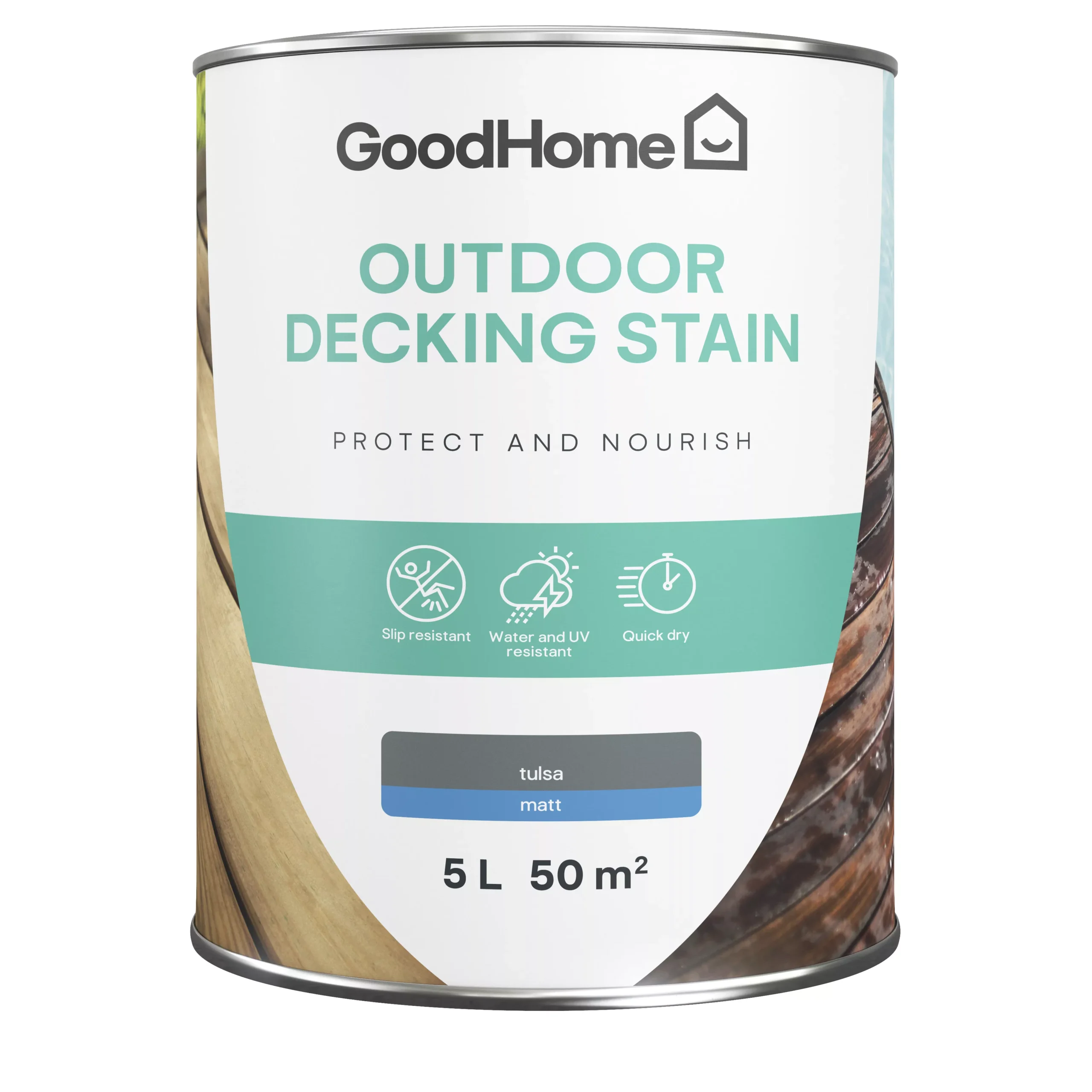 GoodHome Tulsa Matt Quick Dry Decking Wood Stain, 5L 4 GoodHome Tulsa Matt Quick Dry Decking Wood Stain, 5L - Image 2
