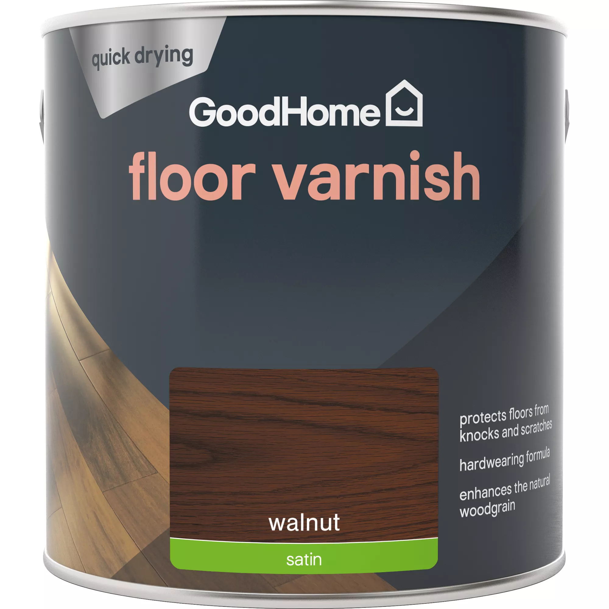 GoodHome Walnut Satin Floor Wood Varnish, 2.5L 4 GoodHome Walnut Satin Floor Wood Varnish, 2.5L - Image 2