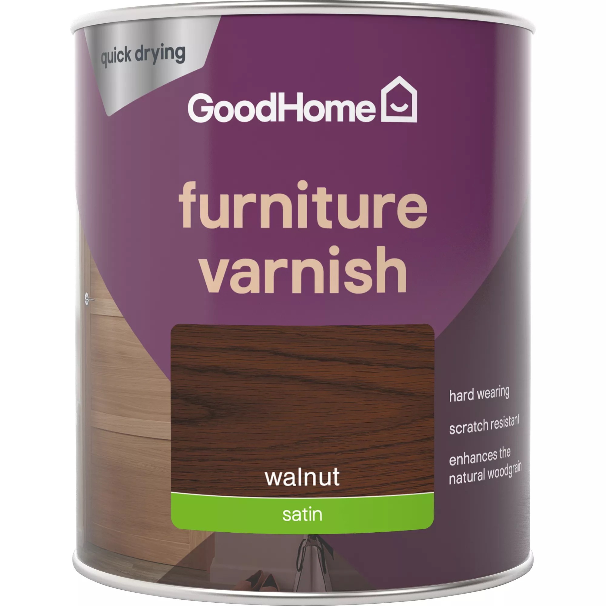 GoodHome Walnut Satin Multi-surface Furniture Wood Varnish, 750ml 4 GoodHome Walnut Satin Multi-surface Furniture Wood Varnish, 750ml - Image 2