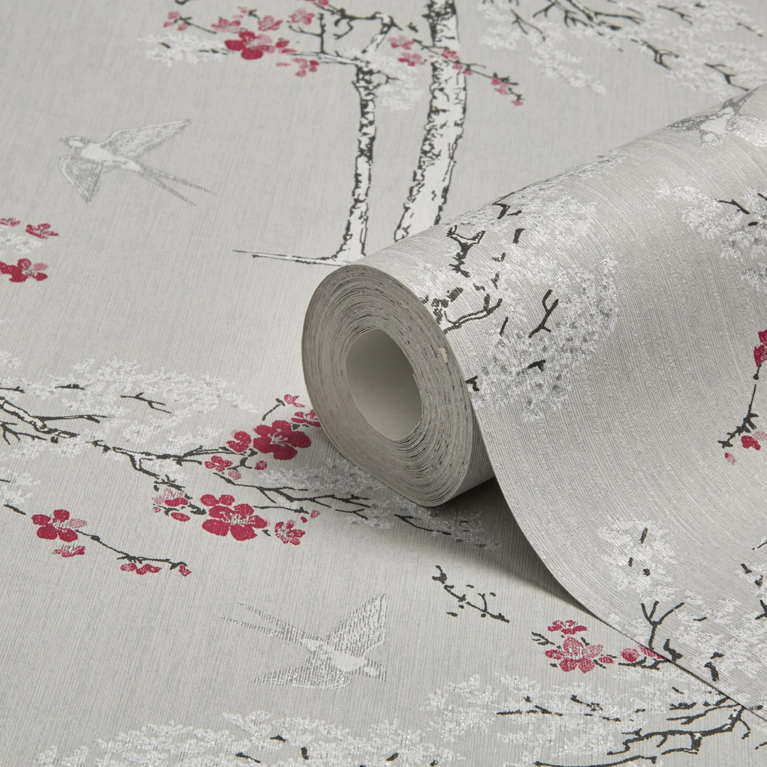 GoodHome Zumrut Grey & Plum Birds & Foliage Textured Wallpaper 3 GoodHome Zumrut Grey & Plum Birds & Foliage Textured Wallpaper