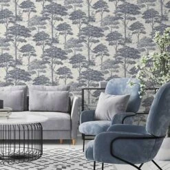 Grandeco Blue Etched Tree Embossed Wallpaper -Hammerite Store grandeco blue etched tree embossed wallpaper5411012481315 02i bq