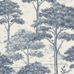 Grandeco Blue Etched Tree Embossed Wallpaper