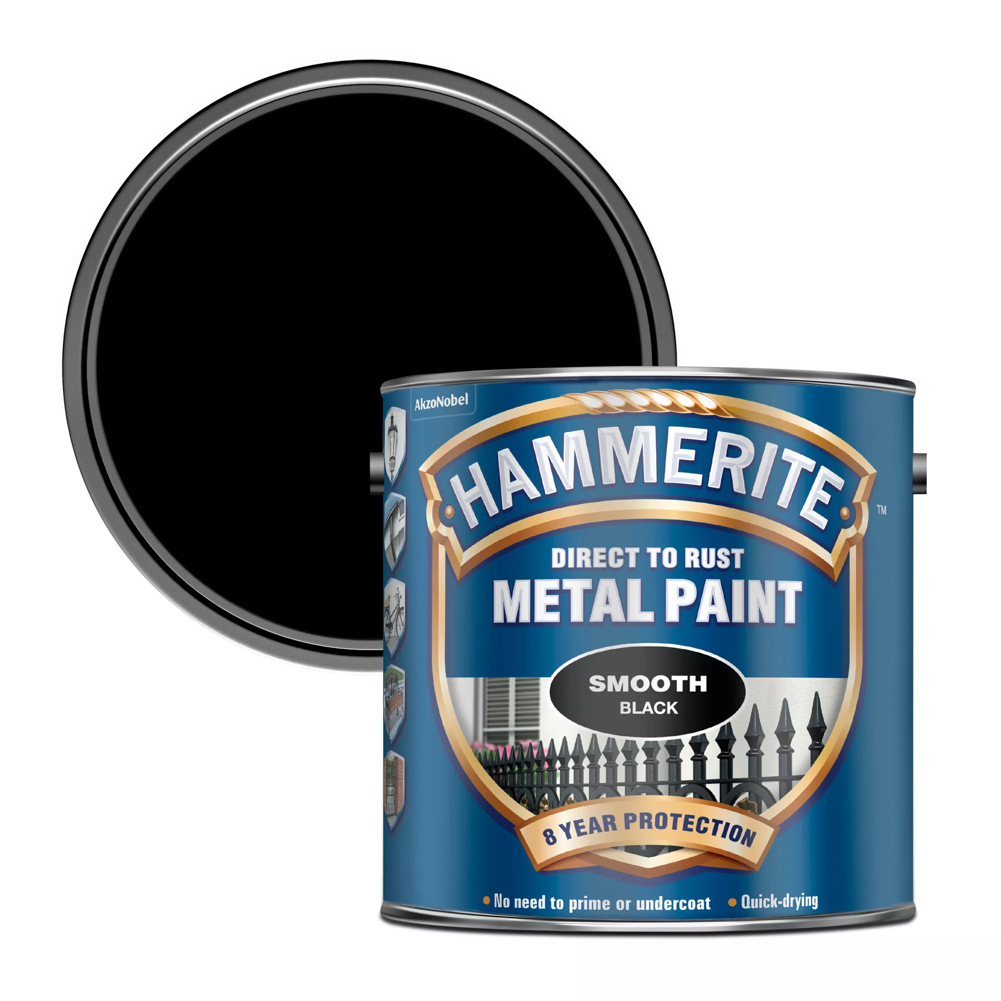 Hammerite Smoothrite Black Gloss Metal Paint, 2.5L 3 Hammerite Smoothrite Black Gloss Metal Paint, 2.5L
