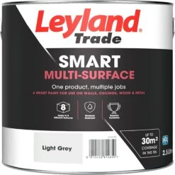 Leyland Trade Smart Light Grey Mid Sheen Multi-surface Paint, 2.5L 7 Leyland Trade Smart Light Grey Mid Sheen Multi-surface Paint, 2.5L -Hammerite Store leyland trade smart light grey mid sheen multi surface paint 2 5l5010426814650 02c bq