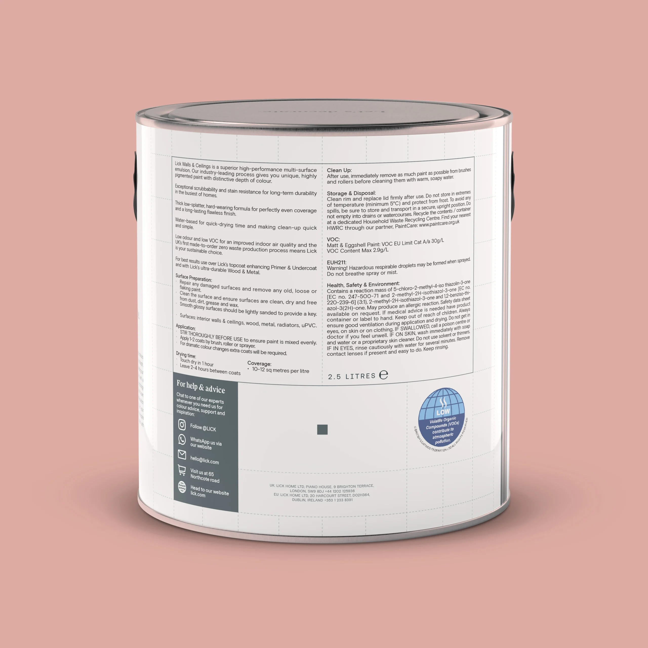 Lick Pink 13 Eggshell Emulsion Paint, 2.5L 11 Lick Pink 13 Eggshell Emulsion Paint, 2.5L - Image 9