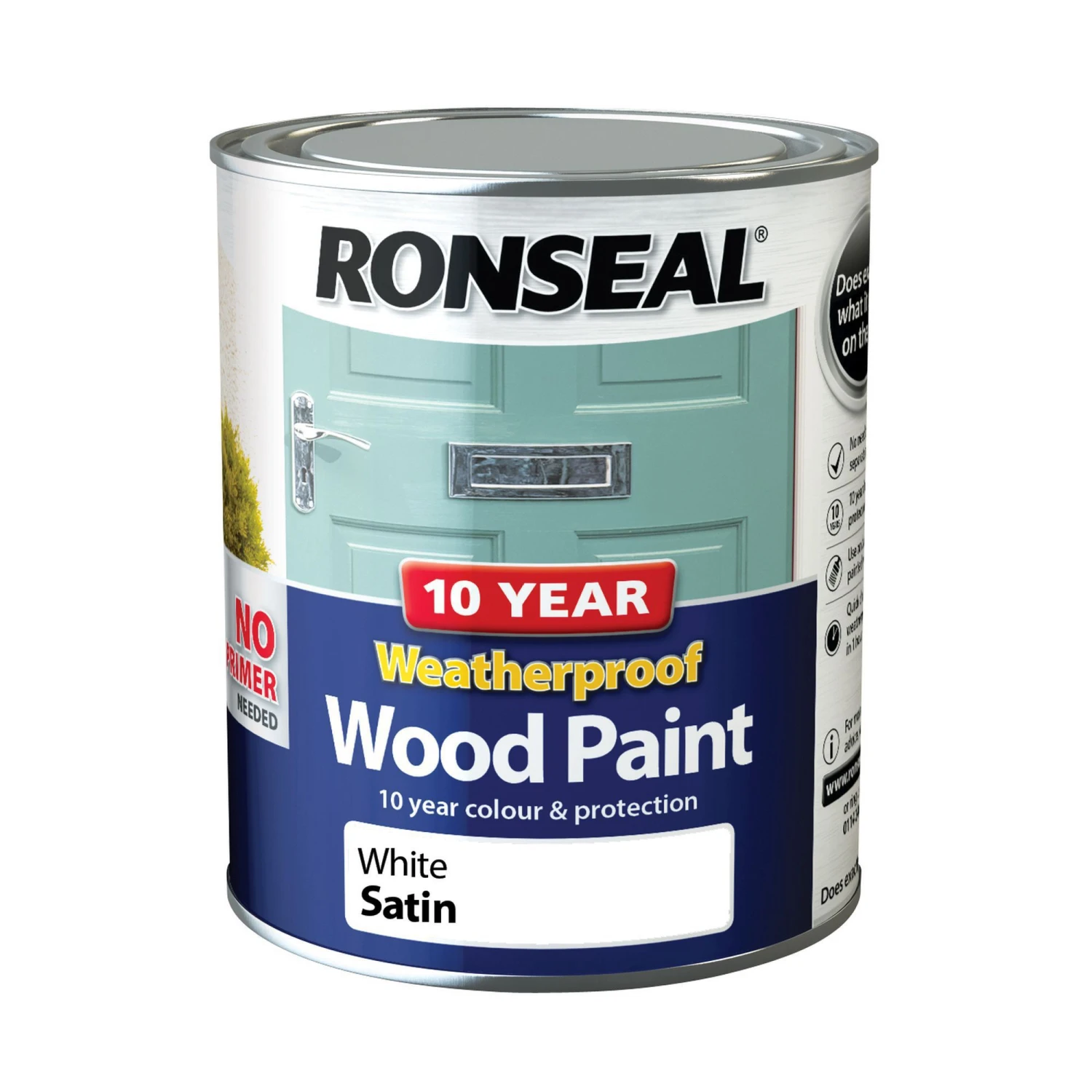 Ronseal 10 Year Weatherproof Wood Paint White Satin Exterior Wood Paint, 750ml Tin 3 Ronseal 10 Year Weatherproof Wood Paint White Satin Exterior Wood Paint, 750ml Tin