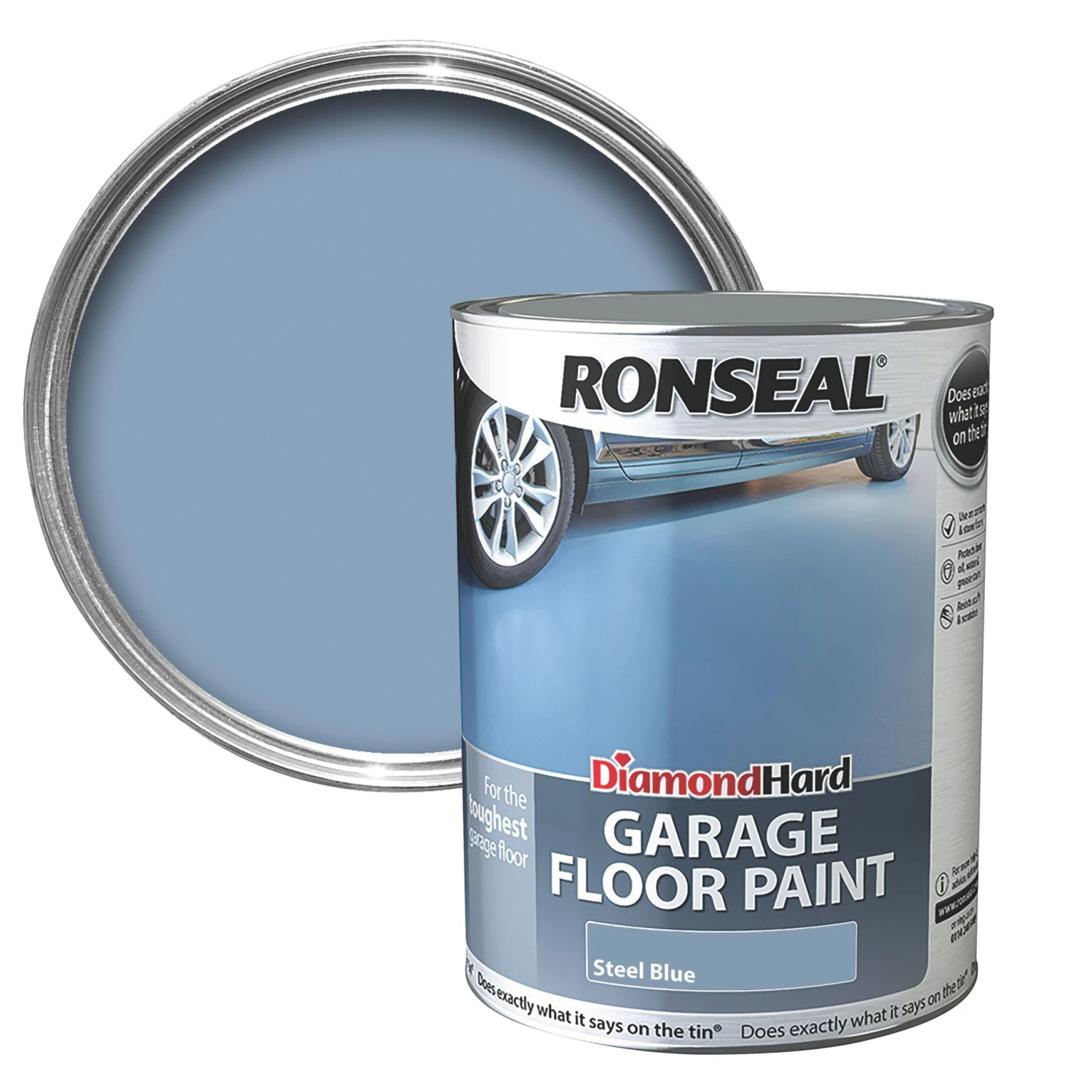 Ronseal Diamond Hard Steel Blue Satinwood Garage Floor Paint, 5L 2 Ronseal Diamond Hard Steel Blue Satinwood Garage Floor Paint, 5L