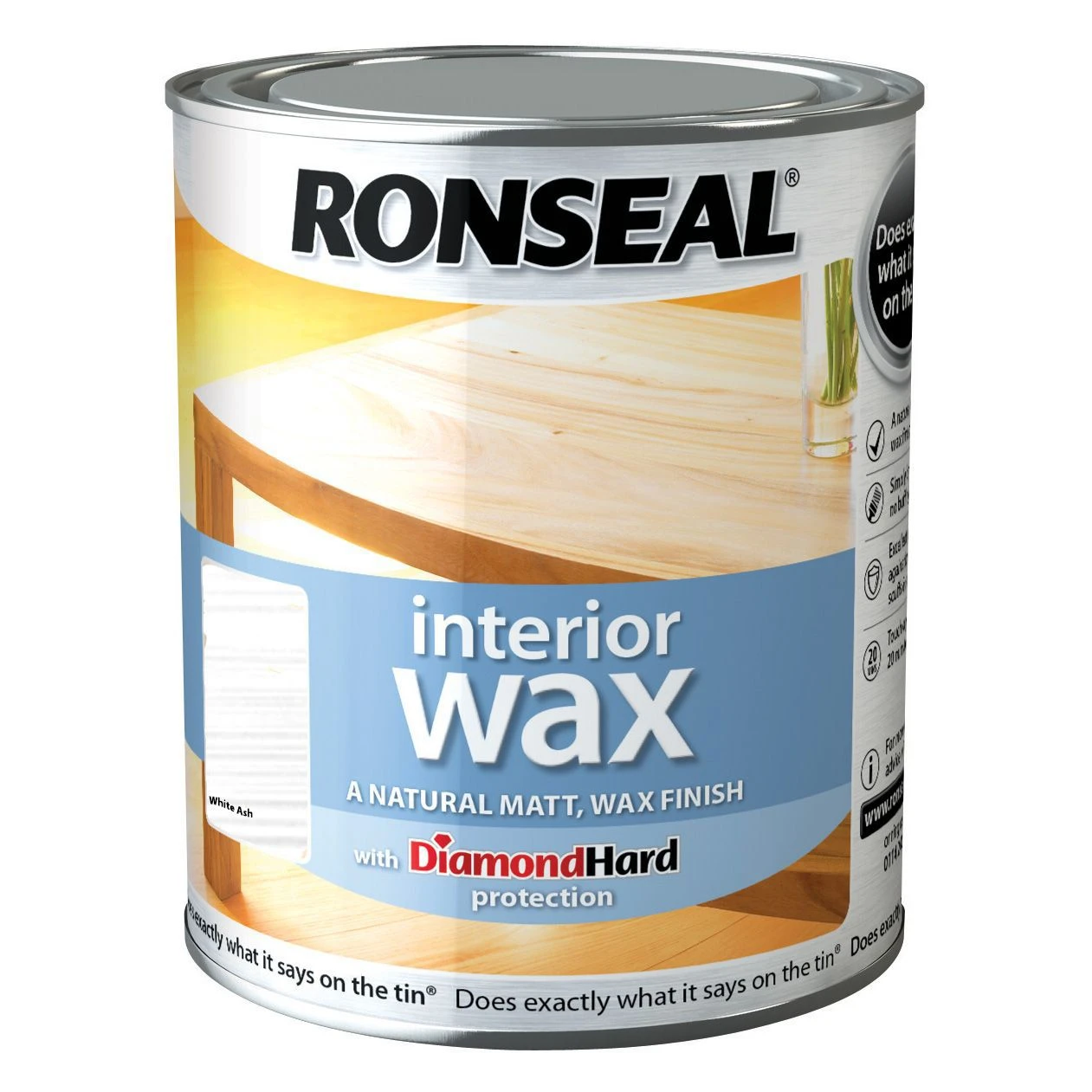 Ronseal Diamond Hard White Ash Matt Wax Wood Wax, 0.75L 4 Ronseal Diamond Hard White Ash Matt Wax Wood Wax, 0.75L - Image 2