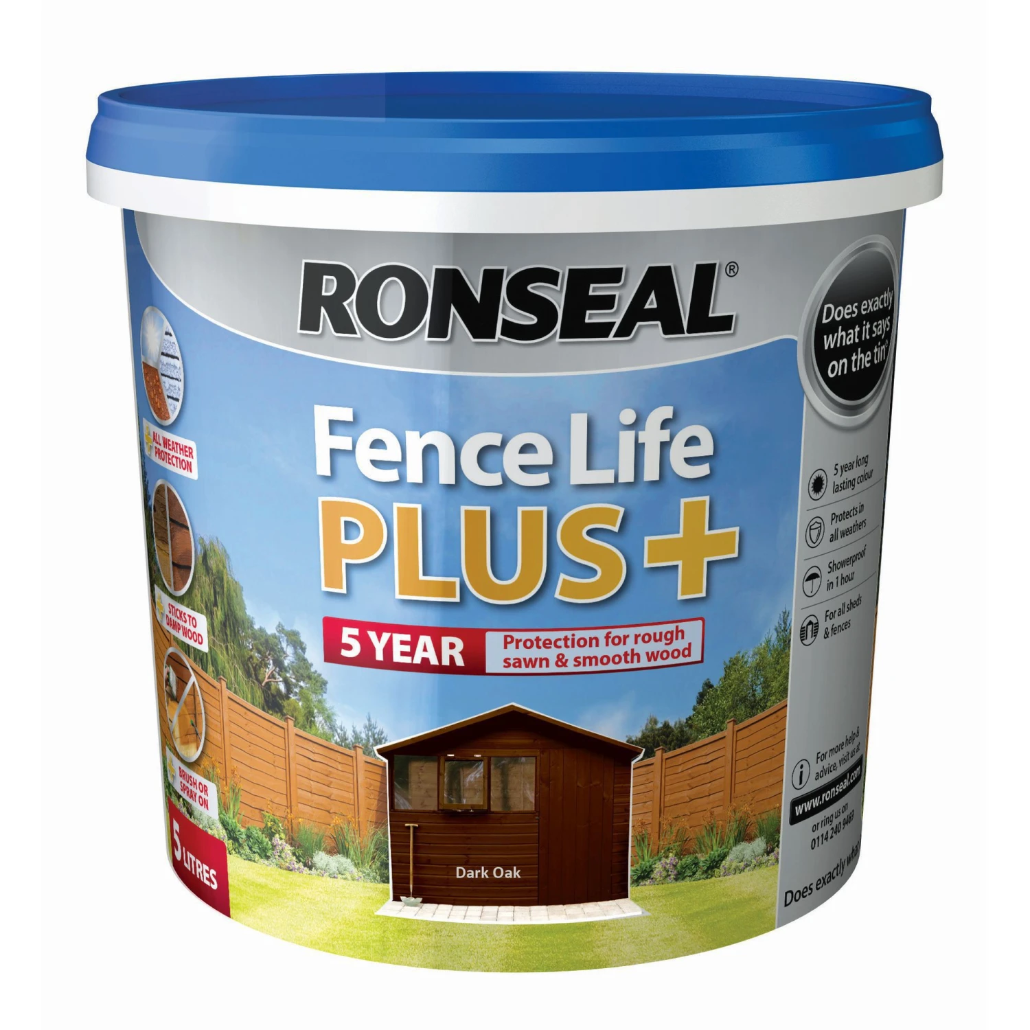 Ronseal Fence Life Plus Dark Oak Matt Fence & Shed Treatment, 5L 3 Ronseal Fence Life Plus Dark Oak Matt Fence & Shed Treatment, 5L