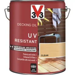 V33 Clear UV Resistant Decking Wood Oil, 5L 11 V33 Clear UV Resistant Decking Wood Oil, 5L -Hammerite Store v33 clear uv resistant decking wood oil 5l3153895163095 08c bq
