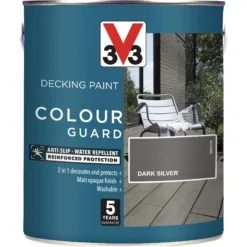 V33 Colour Guard Matt Dark Silver Decking Paint, 2.5L -Hammerite Store v33 colour guard matt dark silver decking paint 2 5l3153895163026 03c