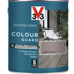 V33 Colour Guard Matt Light Silver Decking Paint, 2.5L -Hammerite Store v33 colour guard matt light silver decking paint 2 5l3153895163019 03c