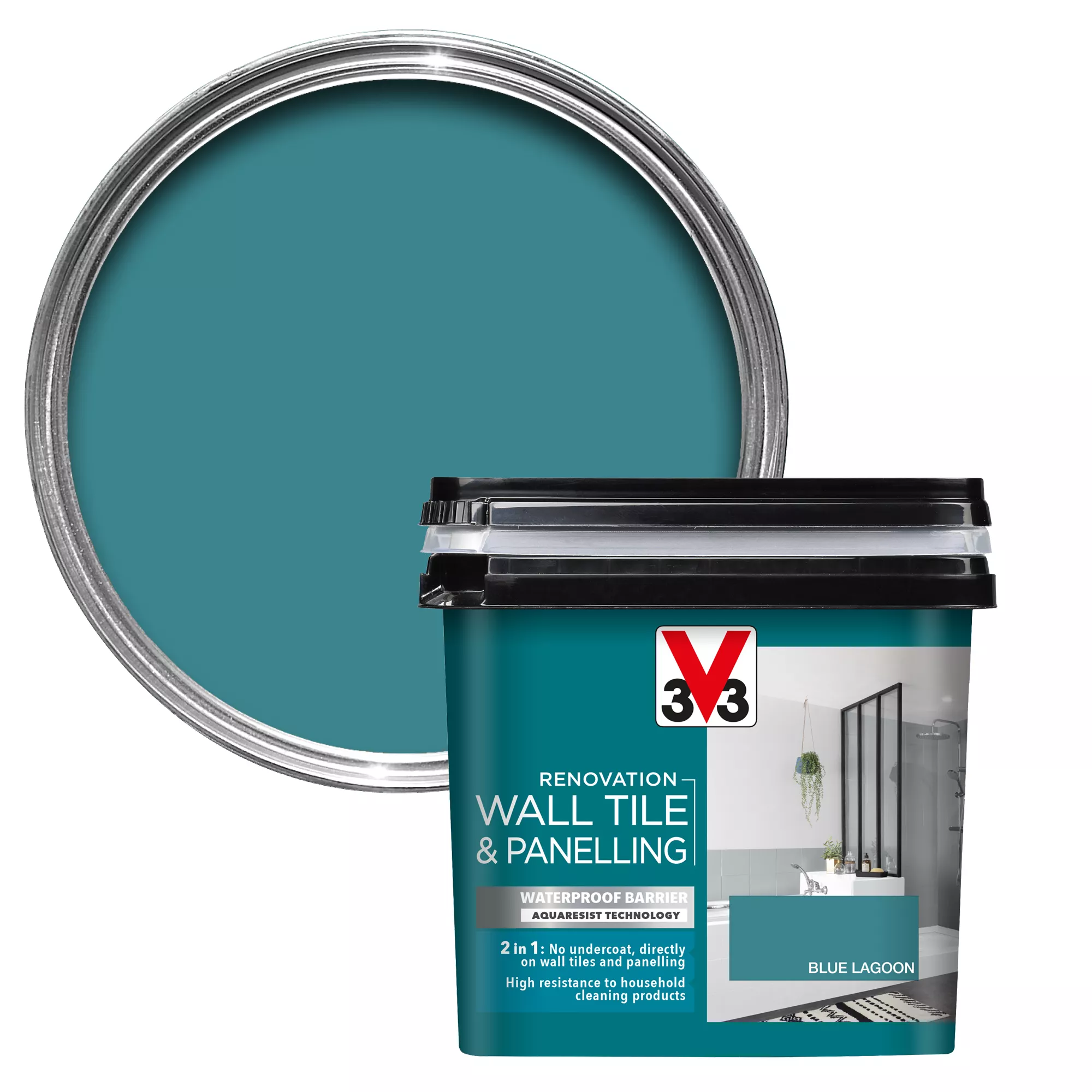 V33 Renovation Blue Lagoon Satinwood Wall Tile & Panelling Paint, 750ml 3 V33 Renovation Blue Lagoon Satinwood Wall Tile & Panelling Paint, 750ml