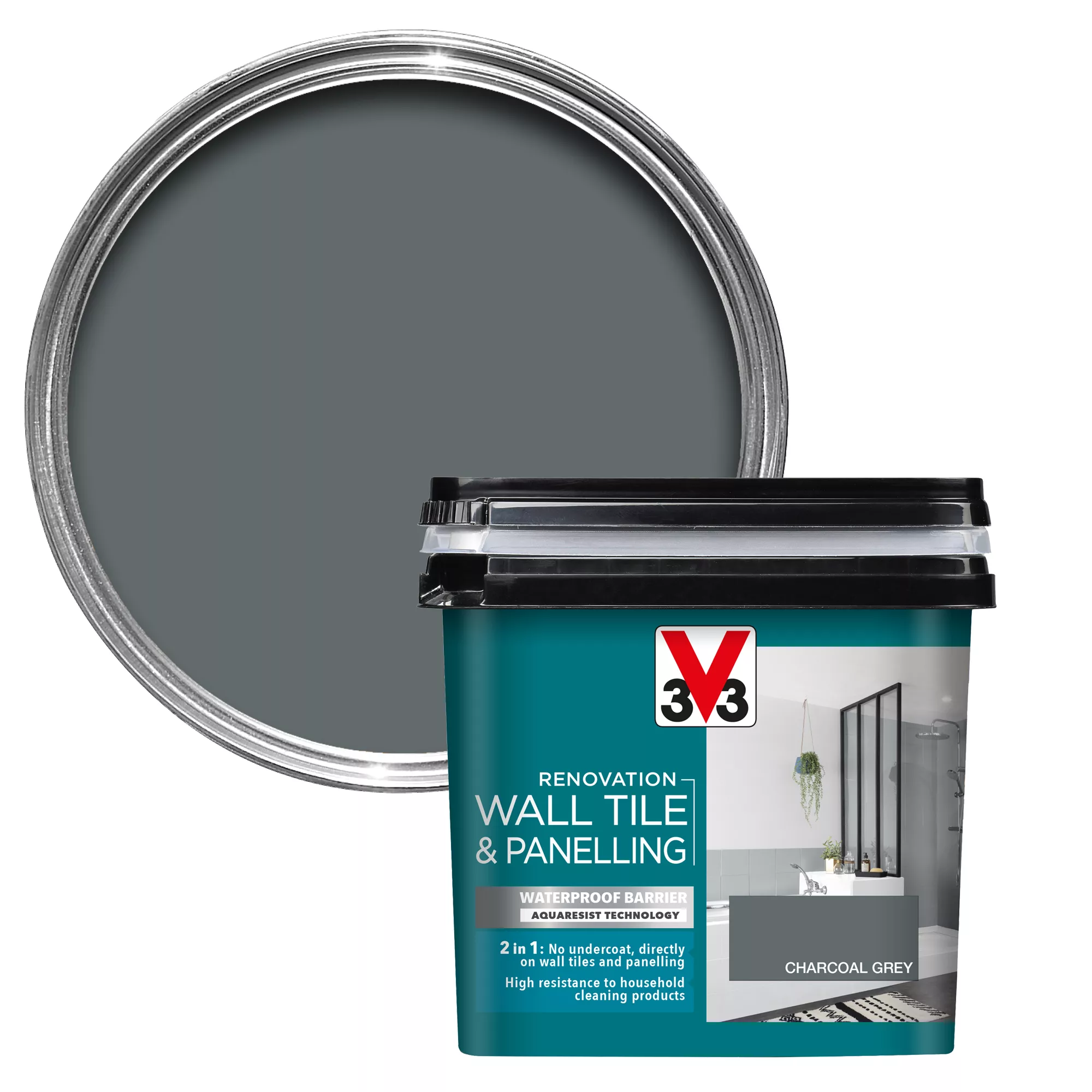 V33 Renovation Charcoal Grey Satinwood Wall Tile & Panelling Paint, 750ml 3 V33 Renovation Charcoal Grey Satinwood Wall Tile & Panelling Paint, 750ml