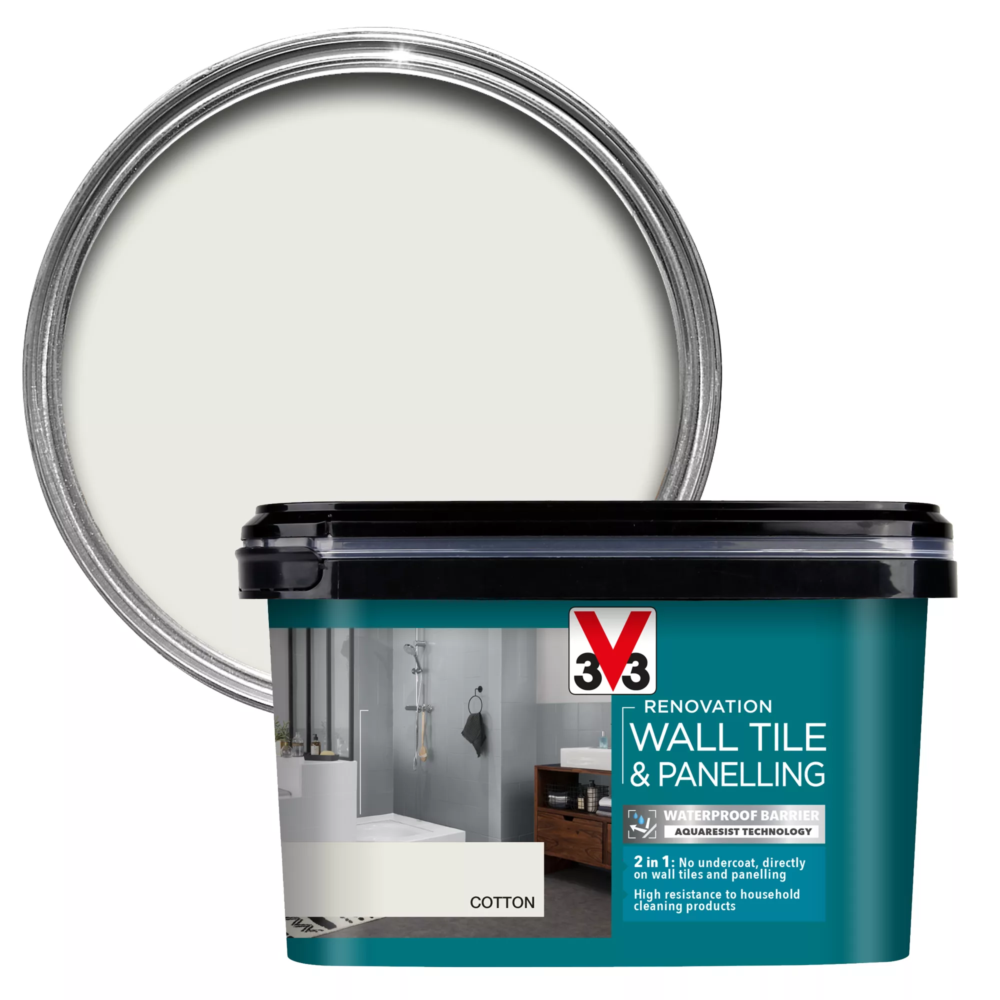 V33 Renovation Cotton Satin Wall Tile & Panelling Paint, 2L 3 V33 Renovation Cotton Satin Wall Tile & Panelling Paint, 2L