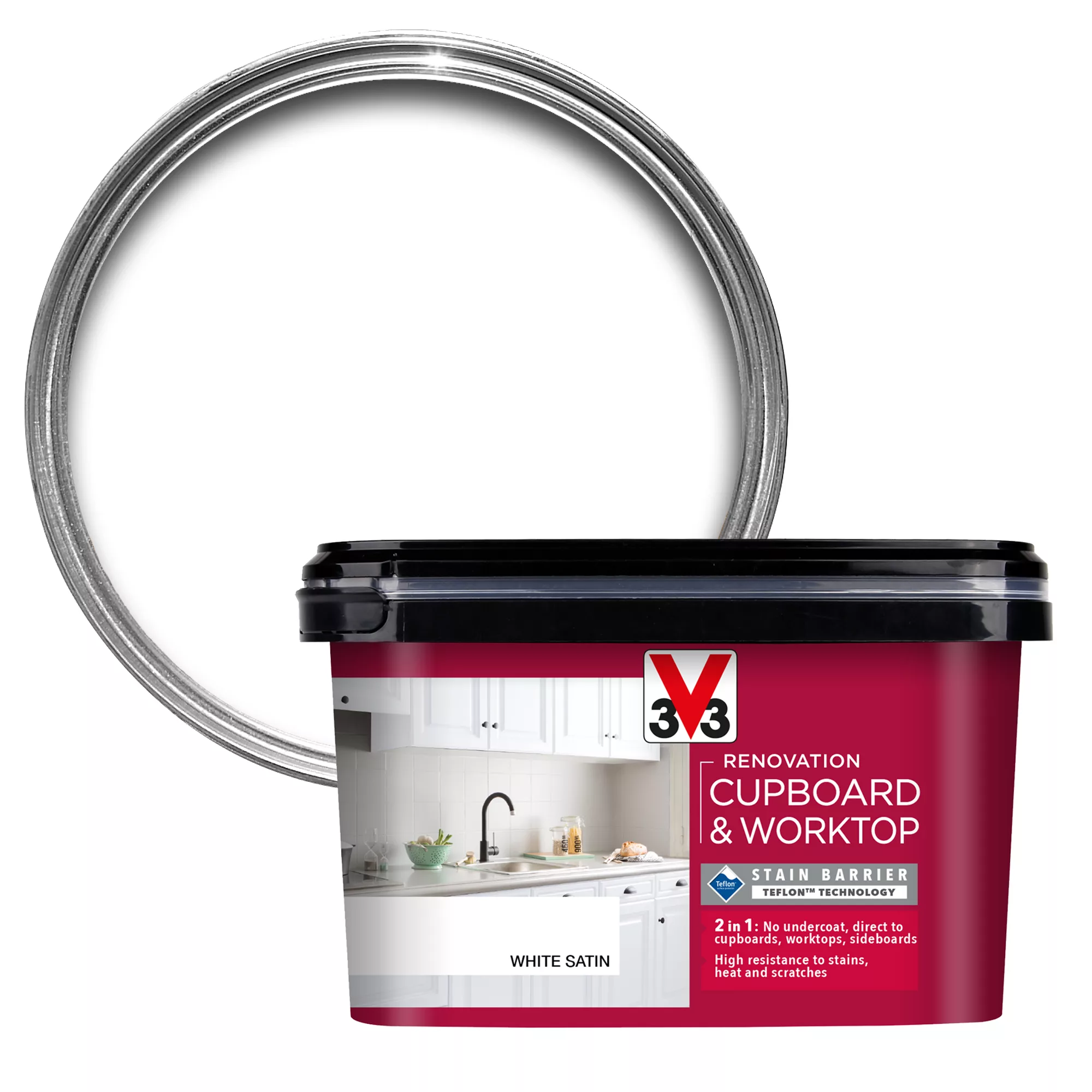 V33 Renovation White Satin Cupboard & Cabinet Paint, 2L 3 V33 Renovation White Satin Cupboard & Cabinet Paint, 2L