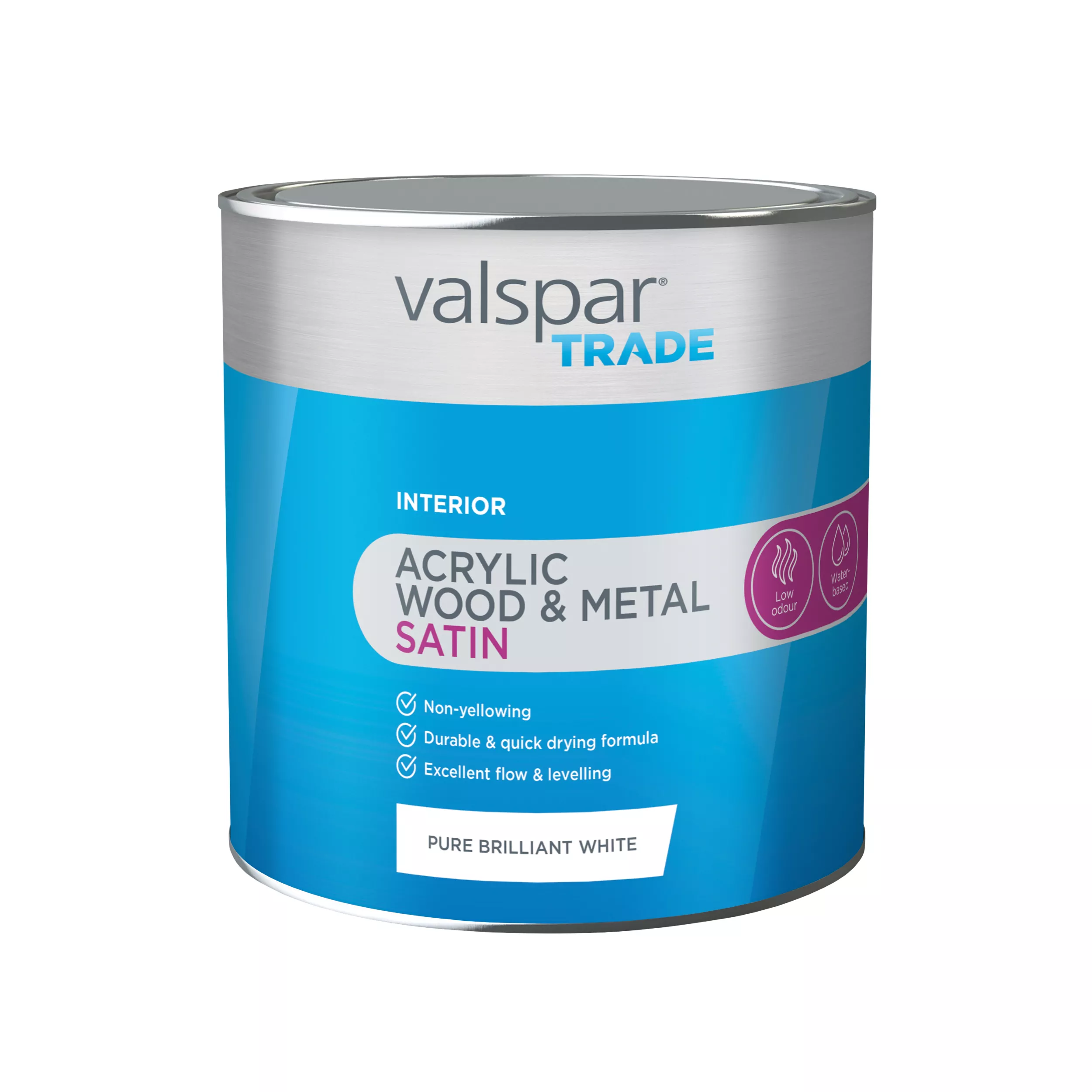 Valspar Trade Wood & Metal Pure Brilliant White 118.0061220.340 Satin Metal & Wood Paint, 2.5L 4 Valspar Trade Wood & Metal Pure Brilliant White 118.0061220.340 Satin Metal & Wood Paint, 2.5L - Image 2