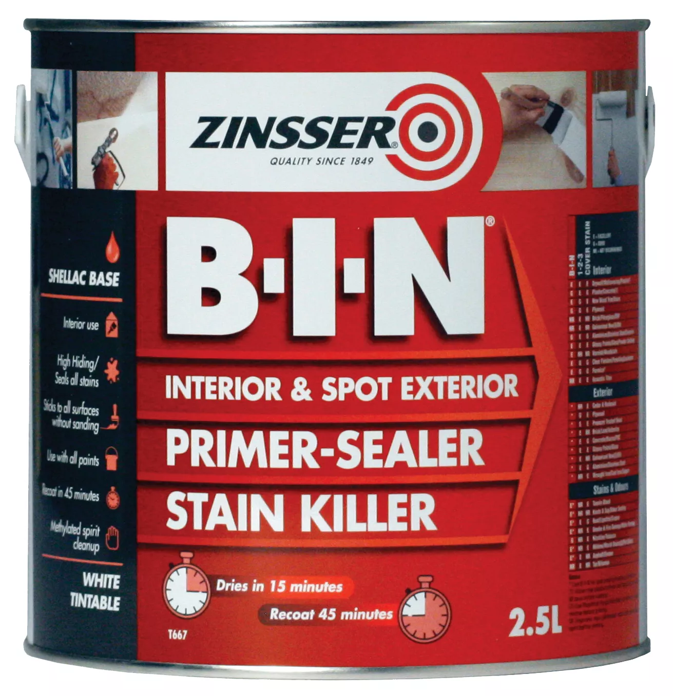 Zinsser B-I-N White Multi-surface Matt Primer, 2.5L 3 Zinsser B-I-N White Multi-surface Matt Primer, 2.5L